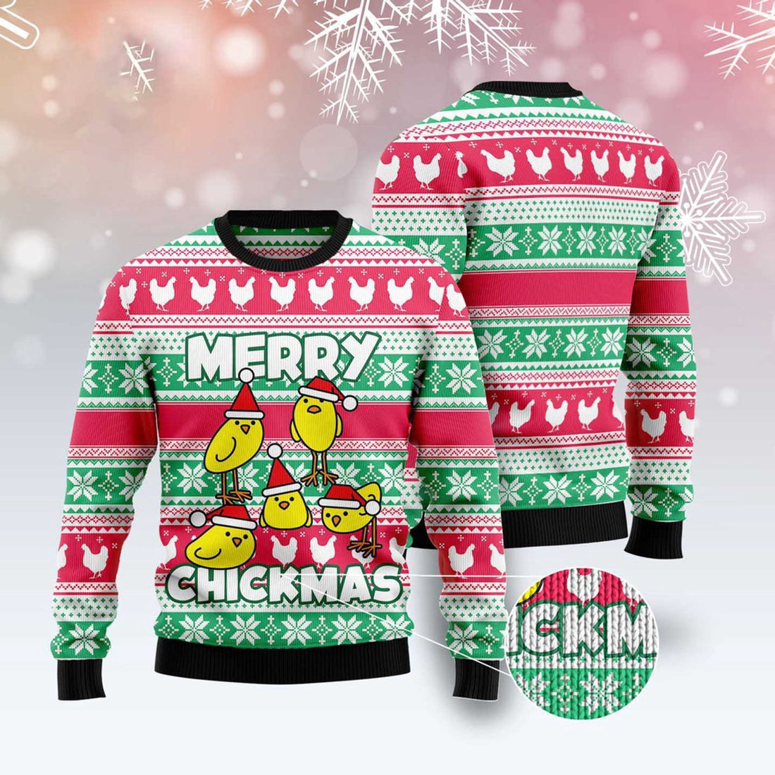 FUNSTUFFPRINT Merry Chickmas Ugly Christmas Sweater, Christmas Sweater, Ugly Sweater, Funny Xmas Sweaters Ugly Sweater