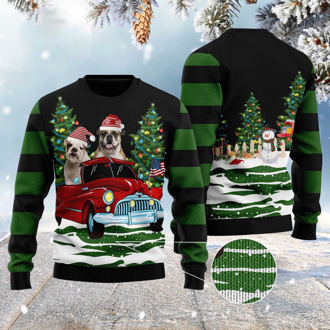 FUNSTUFFPRINT Merry Christmas Bulldog Ugly Christmas Sweater, Dog Ugly Christmas Sweater, Ugly Dog Sweaters Ugly  Sweater