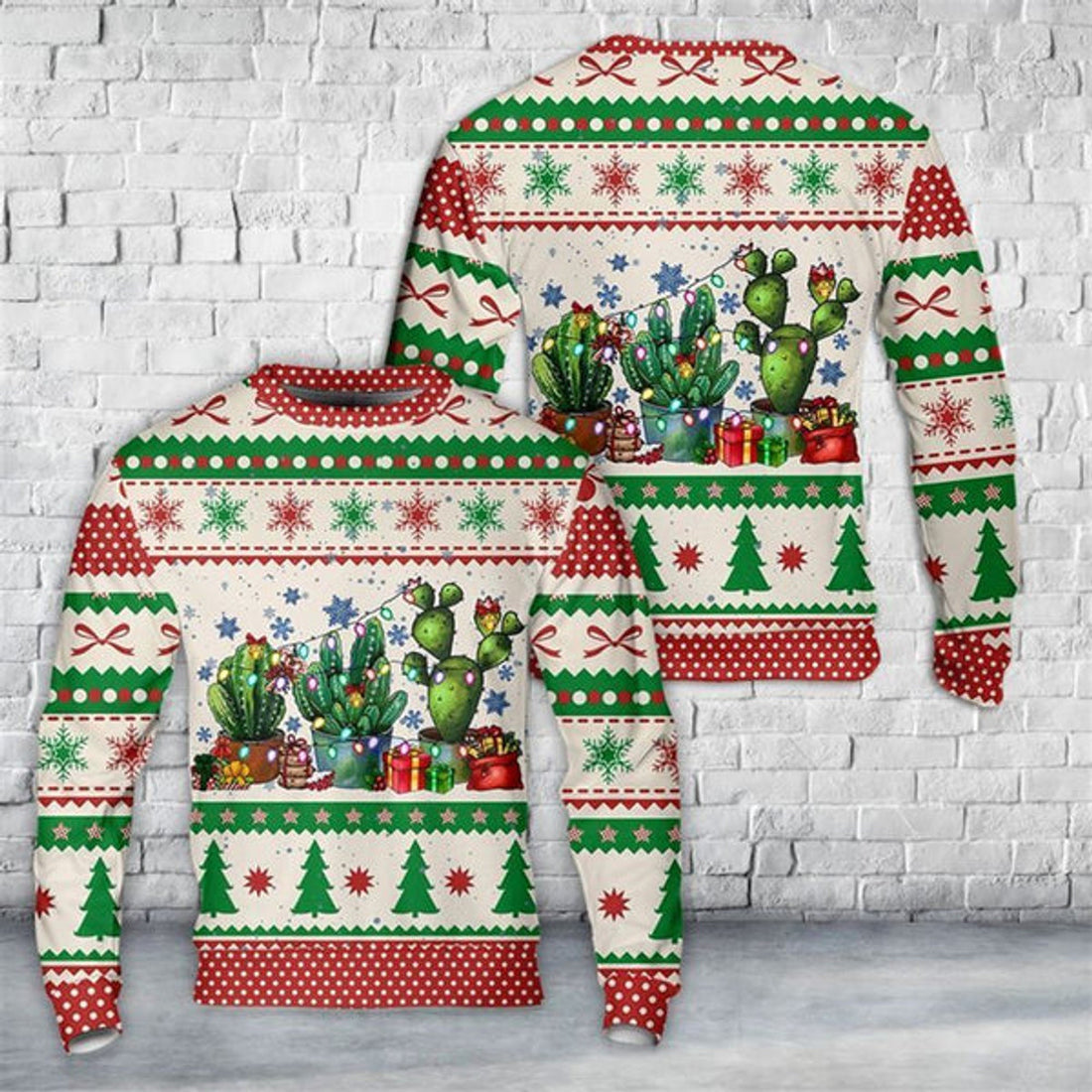 FUNSTUFFPRINT Merry Christmas Cactus Ugly Christmas Sweater For Men And Women, Best Gift For Christmas, The Beautiful Winter Christmas Outfit Ugly Sweater