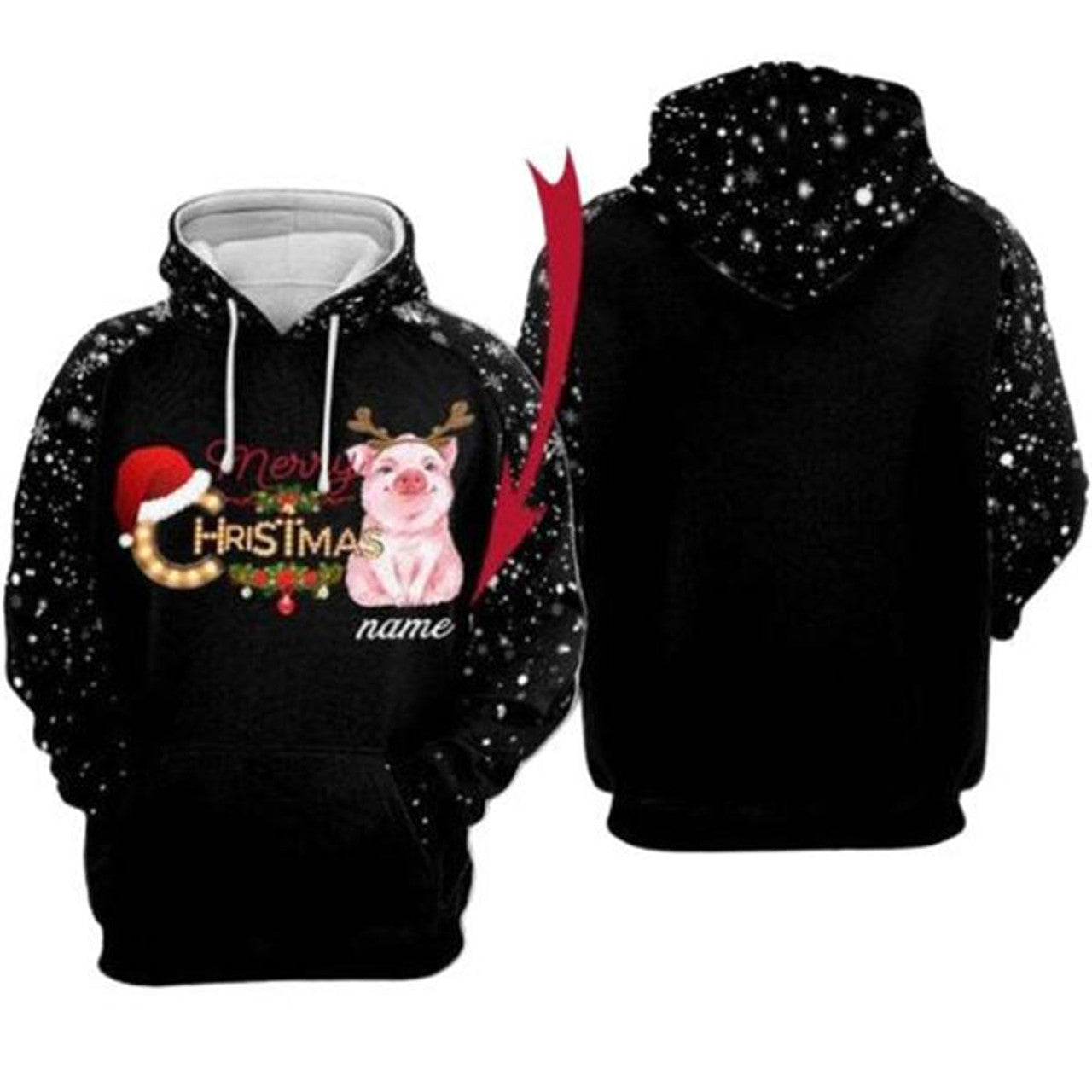FUNSTUFFPRINT 3D Merry Christmas Cute Pig All Over 3D Hoodie and Zip Hoodie