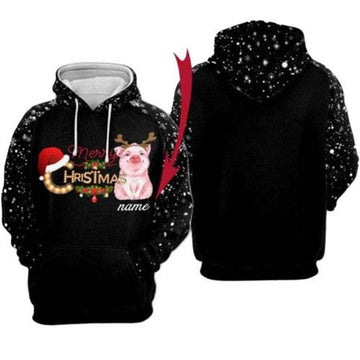 FUNSTUFFPRINT 3D Merry Christmas Cute Pig All Over 3D Hoodie and Zip Hoodie