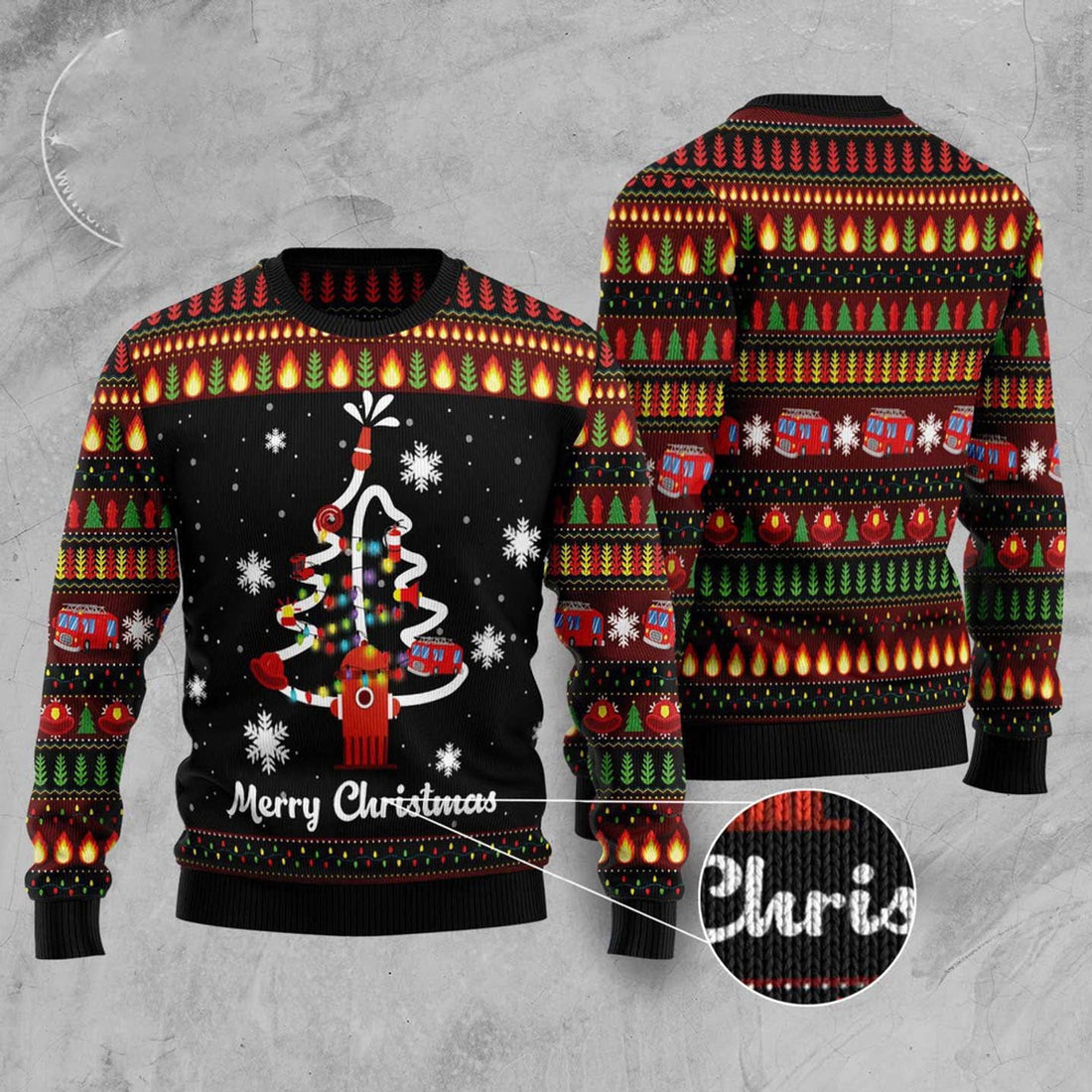 FUNSTUFFPRINT Merry Christmas Firefighter Ugly Christmas Sweater, Christmas Sweater, Ugly Sweater, Funny Xmas Sweaters Ugly Sweater