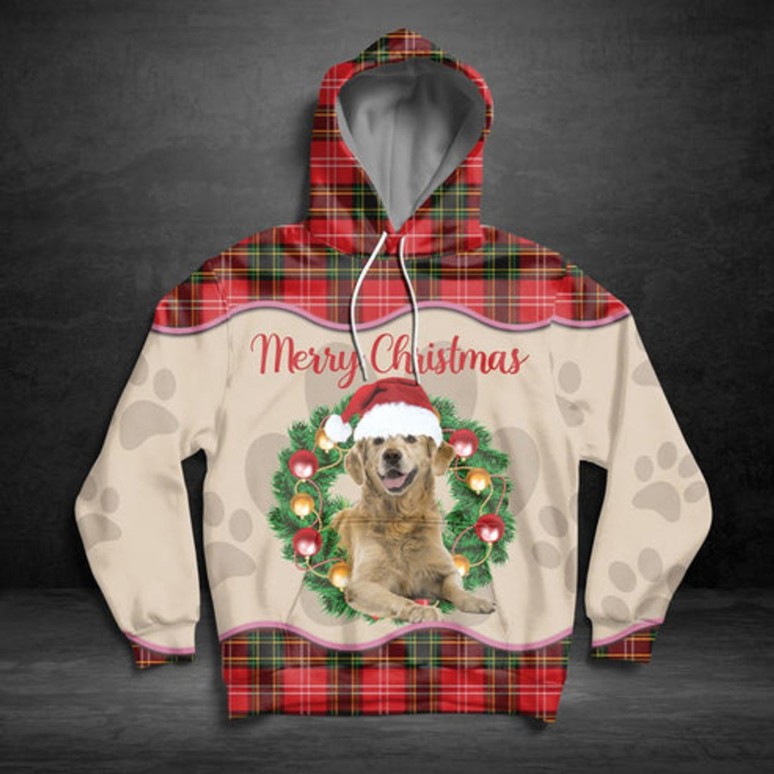 FUNSTUFFPRINT 3D Merry Christmas Golden Retriever All Over 3D Hoodie and Zip Hoodie