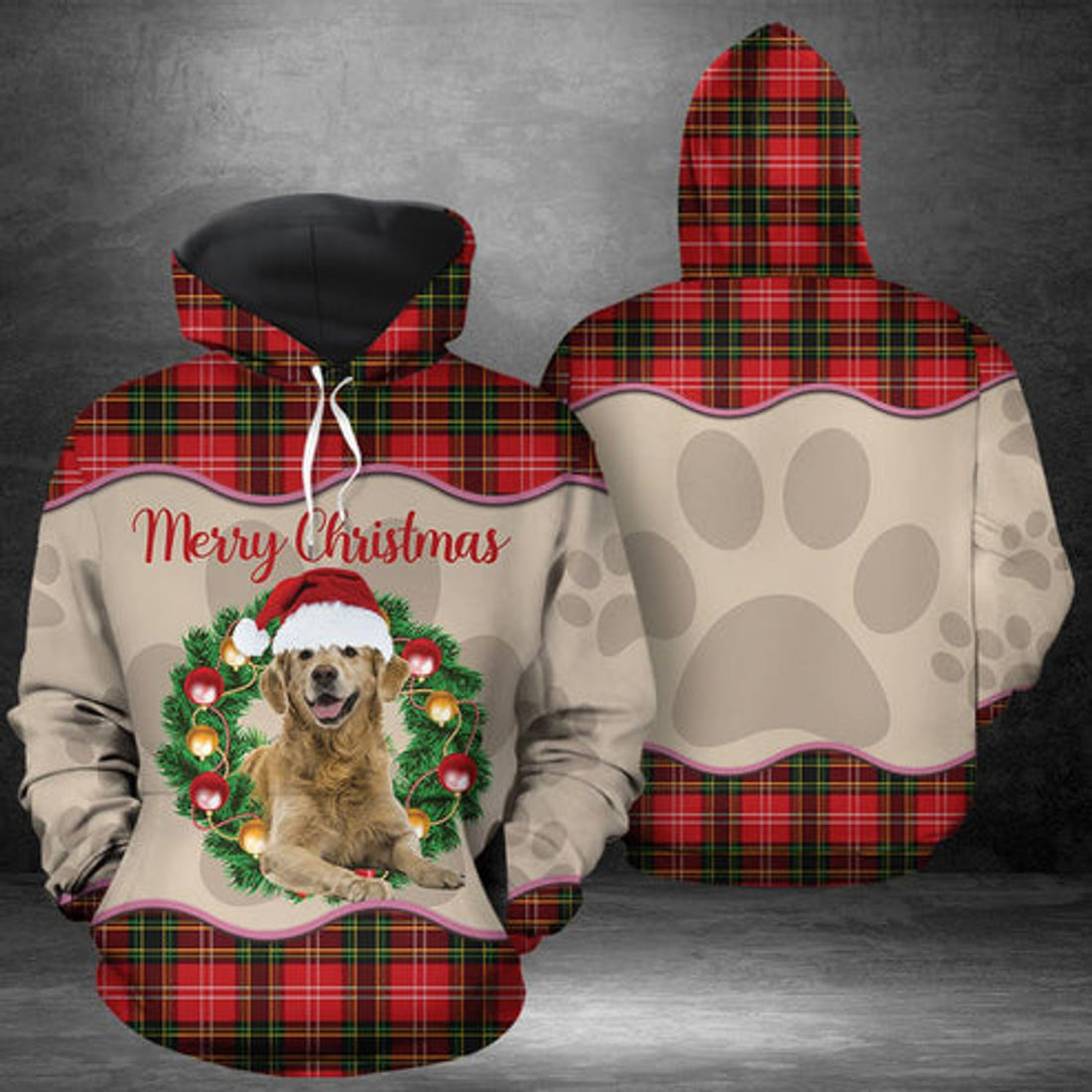 FUNSTUFFPRINT 3D Merry Christmas Golden Retriever All Over 3D Hoodie and Zip Hoodie