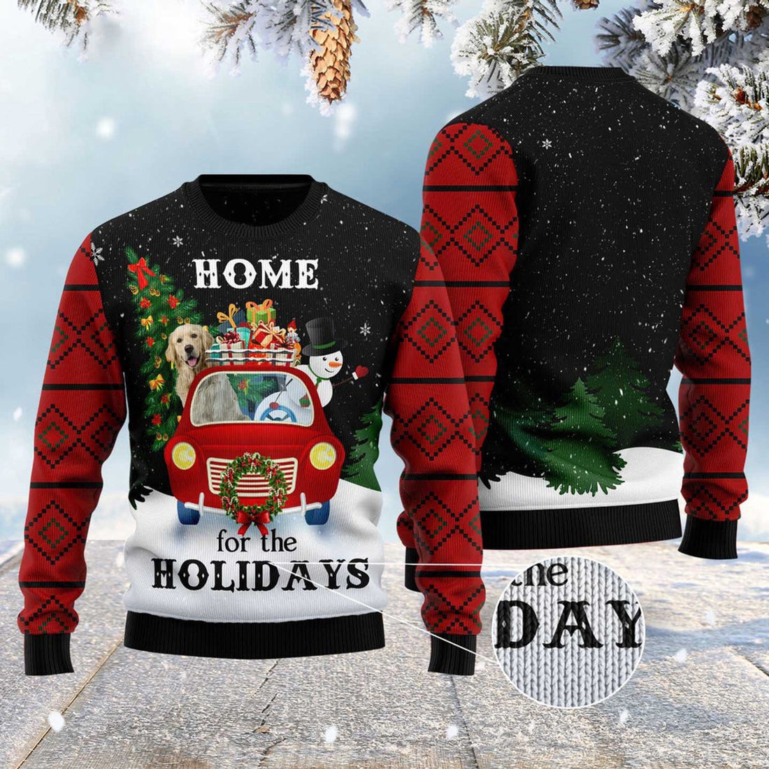 FUNSTUFFPRINT Merry Christmas Golden Retriever And Snowman Ugly Christmas Sweater, Christmas Sweater, Ugly Sweater, Funny Xmas Sweaters Ugly Sweater