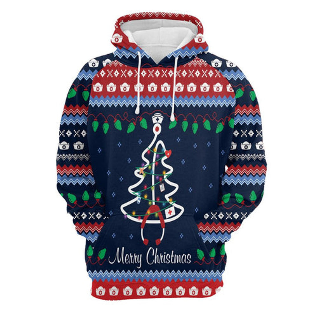 FUNSTUFFPRINT 3D Merry Christmas Nurse All Over 3D Hoodie and Zip Hoodie
