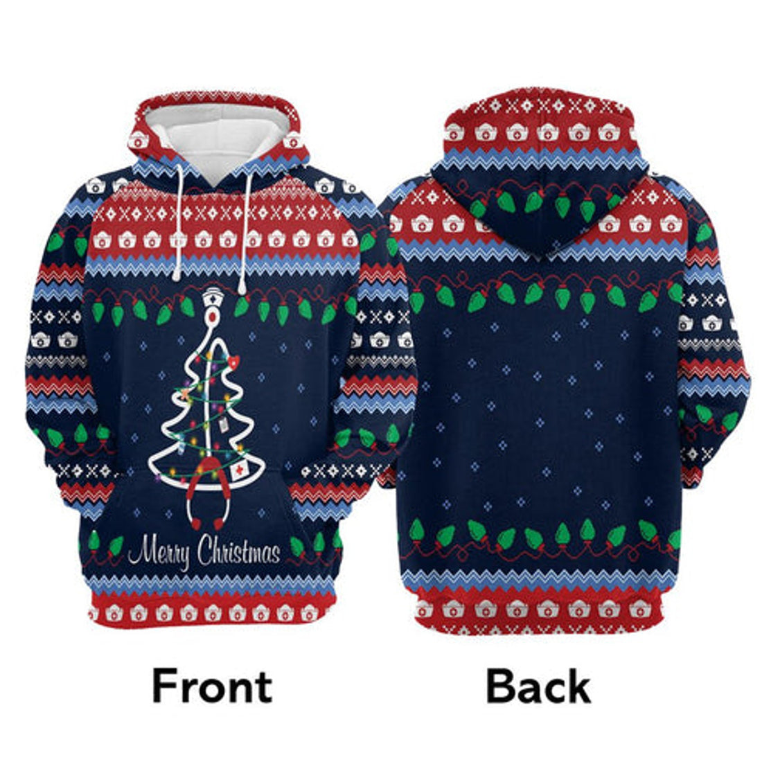 FUNSTUFFPRINT 3D Merry Christmas Nurse All Over 3D Hoodie and Zip Hoodie