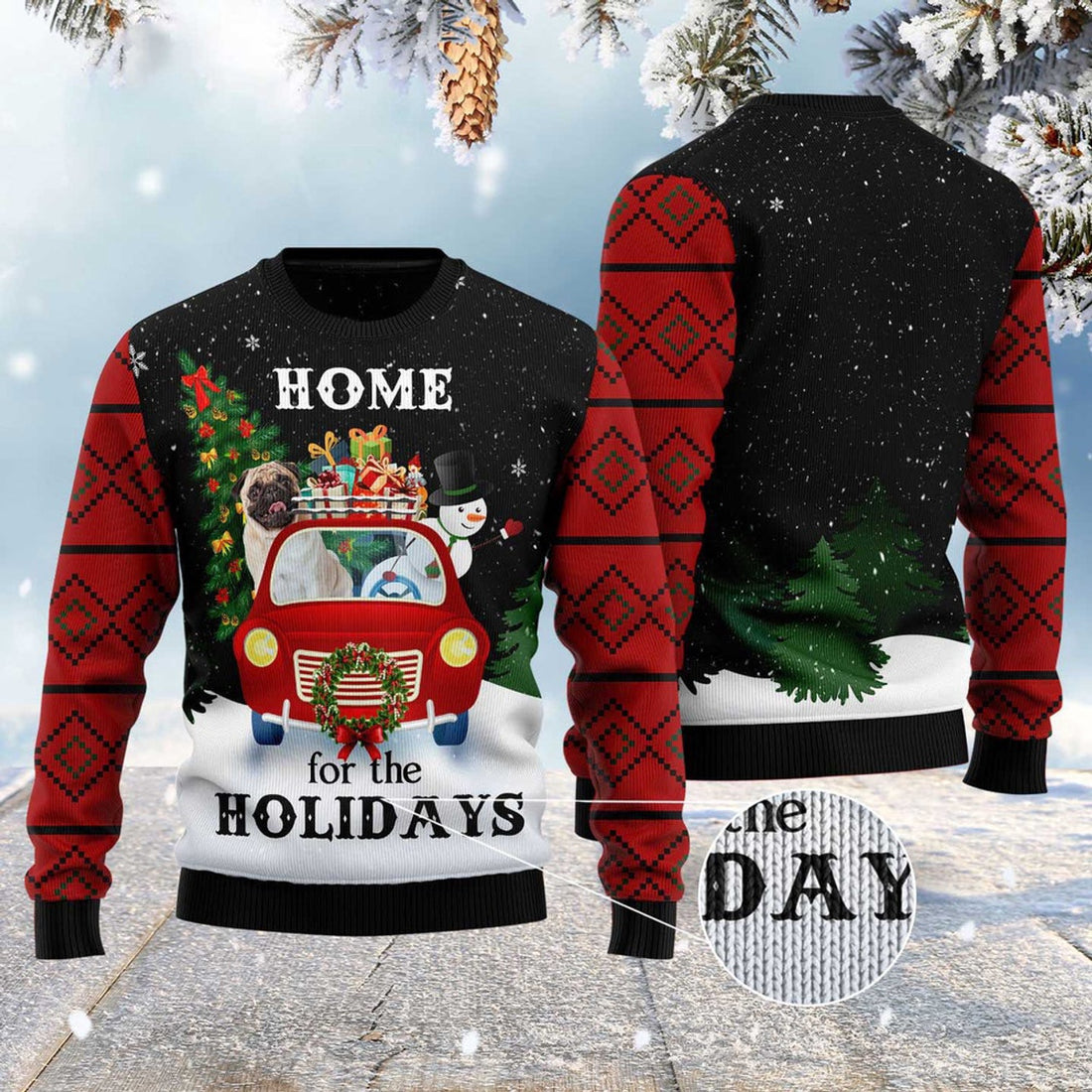 FUNSTUFFPRINT Merry Christmas Pug And Snowman Ugly Ugly Christmas Sweater, Dog Ugly Christmas Sweater, Ugly Dog Sweaters Ugly  Sweater