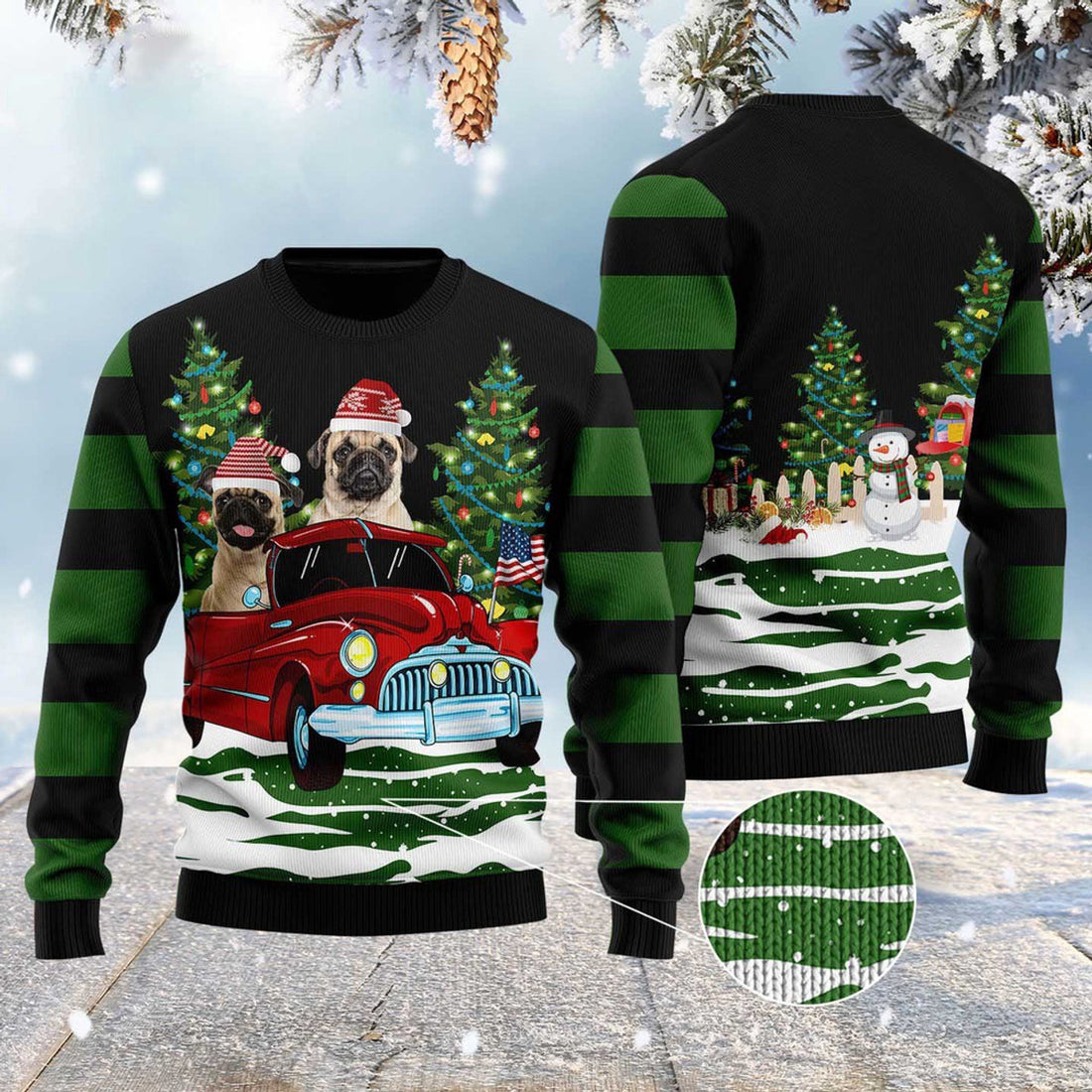FUNSTUFFPRINT Merry Christmas Pug Ugly Christmas Sweater, Dog Ugly Christmas Sweater, Ugly Dog Sweaters Ugly  Sweater