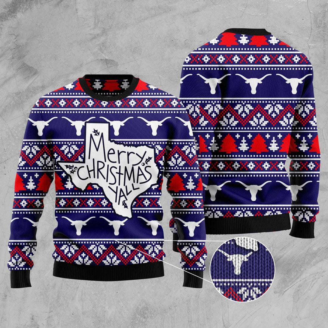 FUNSTUFFPRINT Merry Christmas Ya'Ll Ugly Christmas Sweater, Christmas Sweater, Ugly Sweater, Funny Xmas Sweaters Ugly Sweater