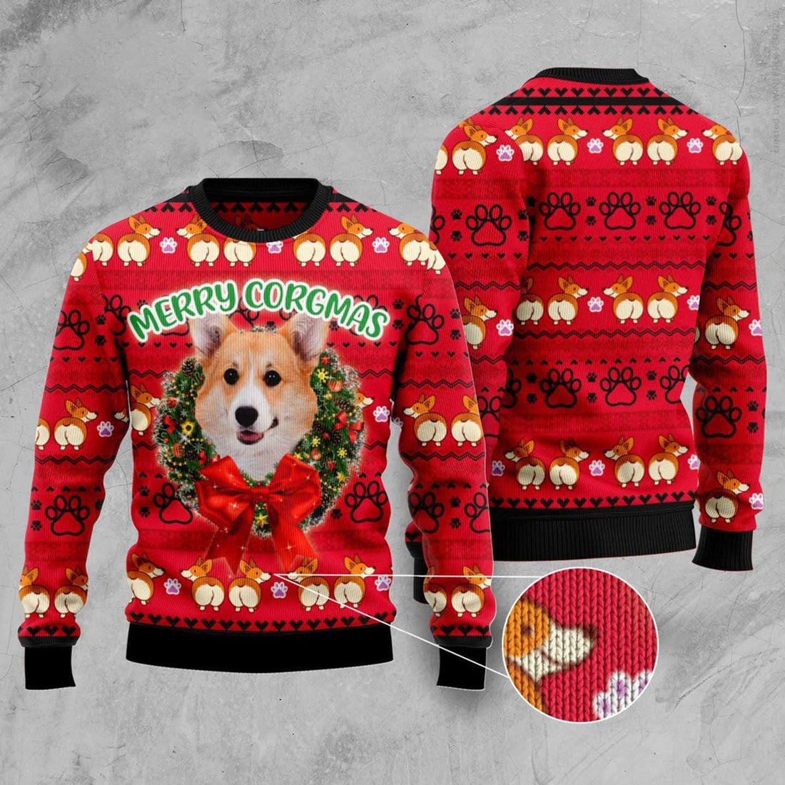 FUNSTUFFPRINT Merry Corgi Xmas Ugly Christmas Sweater, Dog Ugly Christmas Sweater, Ugly Dog Sweaters Ugly  Sweater