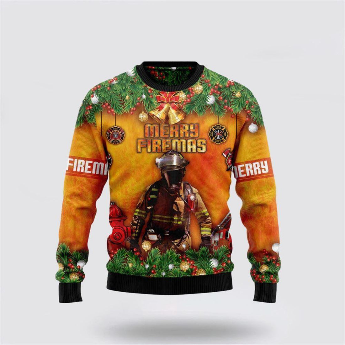 FUNSTUFFPRINT Merry Firemas Firefighter Bulldog Ugly Christmas Sweater – Christmas Gifts For Firefighters Ugly  Sweater