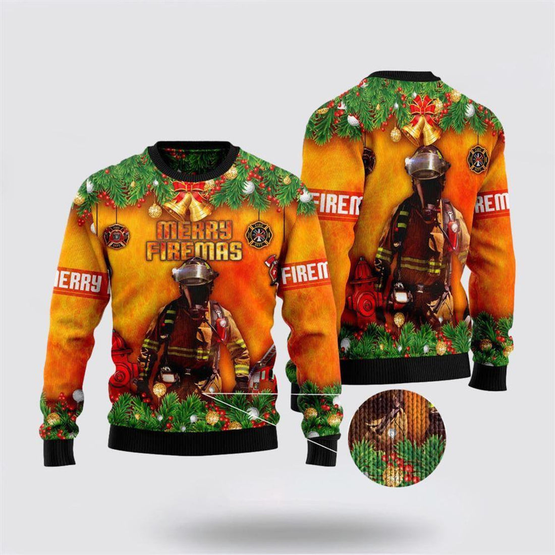 FUNSTUFFPRINT Merry Firemas Firefighter Bulldog Ugly Christmas Sweater – Christmas Gifts For Firefighters Ugly  Sweater