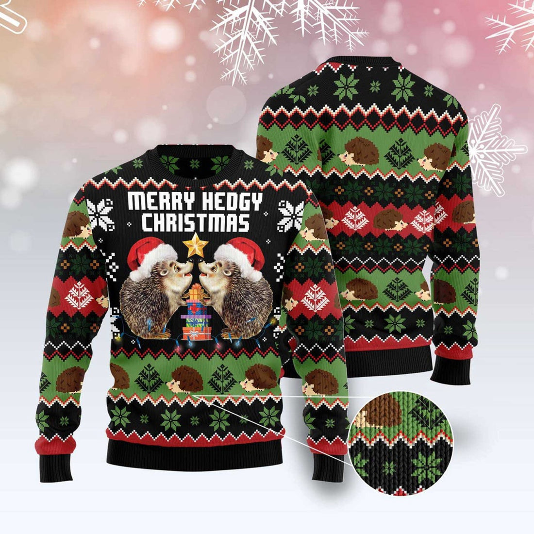 FUNSTUFFPRINT Merry Hedgy Christmas Ugly Christmas Sweater, Christmas Sweater, Ugly Sweater, Funny Xmas Sweaters Ugly Sweater
