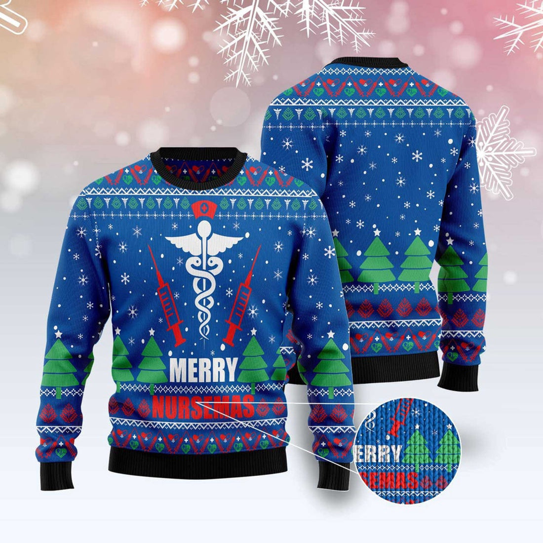 FUNSTUFFPRINT Merry Nursemas Ugly Christmas Sweater, Christmas Sweater, Ugly Sweater, Funny Xmas Sweaters Ugly Sweater