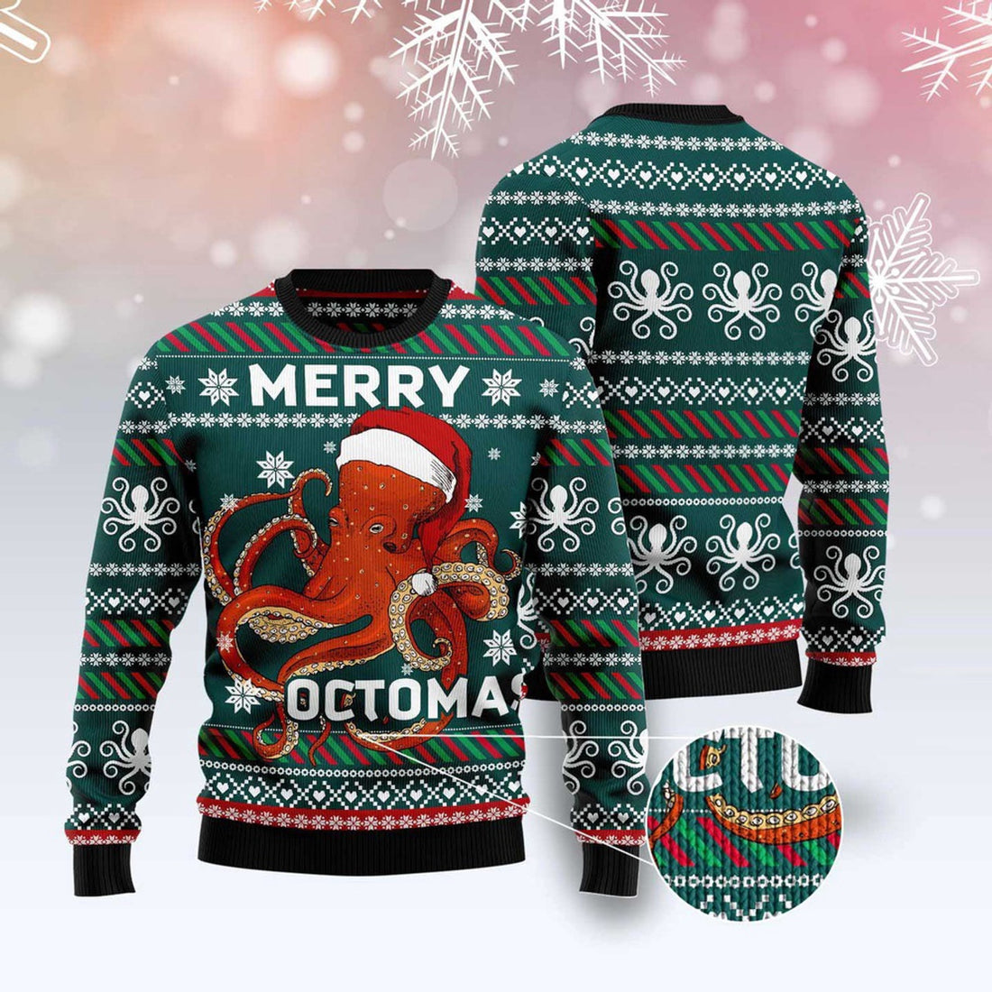 FUNSTUFFPRINT Merry Octomas Ugly Christmas Sweater, Christmas Sweater, Ugly Sweater, Funny Xmas Sweaters Ugly Sweater