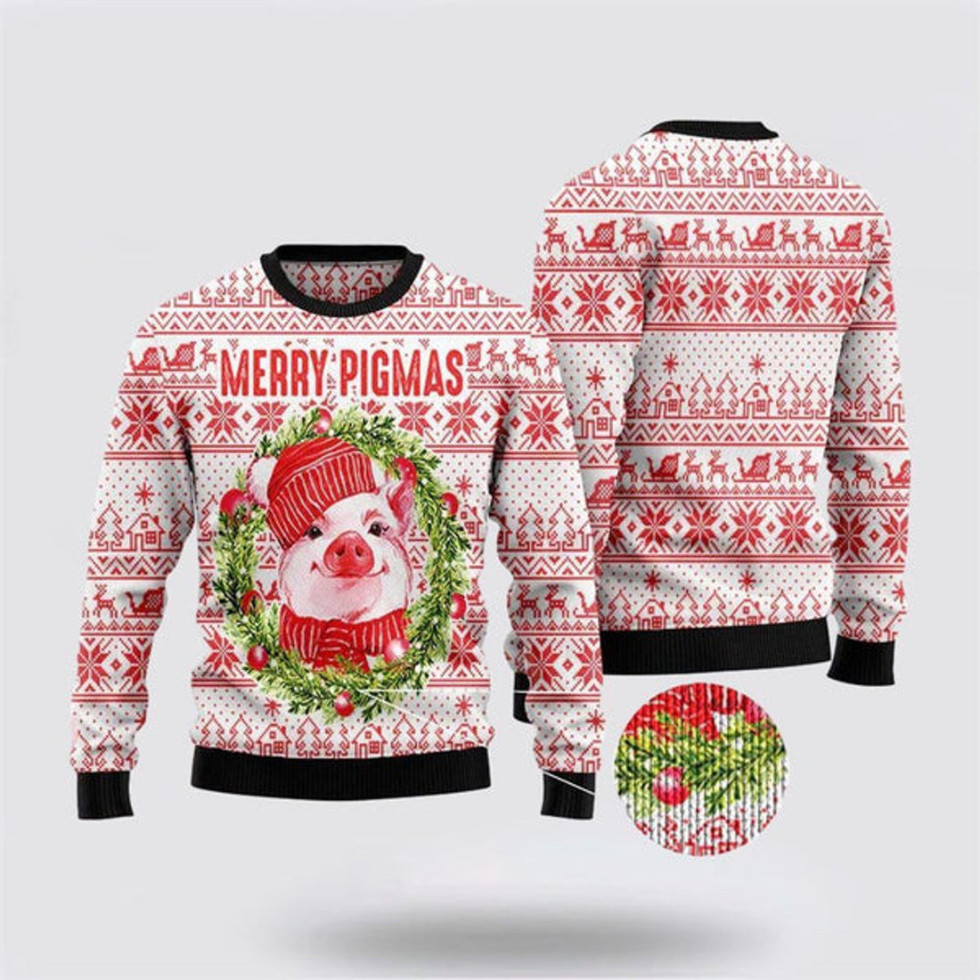 FUNSTUFFPRINT Merry Pig Ugly Christmas Sweater, Farm Sweater, Christmas Gift, Best Winter Outfit Christmas Ugly Sweater
