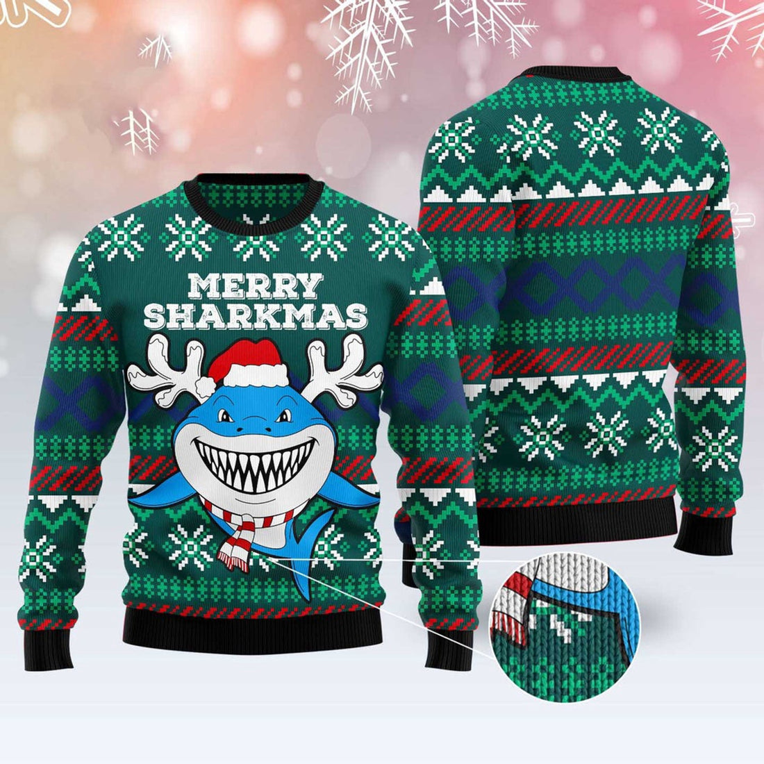 FUNSTUFFPRINT Merry Sharkmas Ugly Christmas Sweater, Christmas Sweater, Ugly Sweater, Funny Xmas Sweaters Ugly Sweater