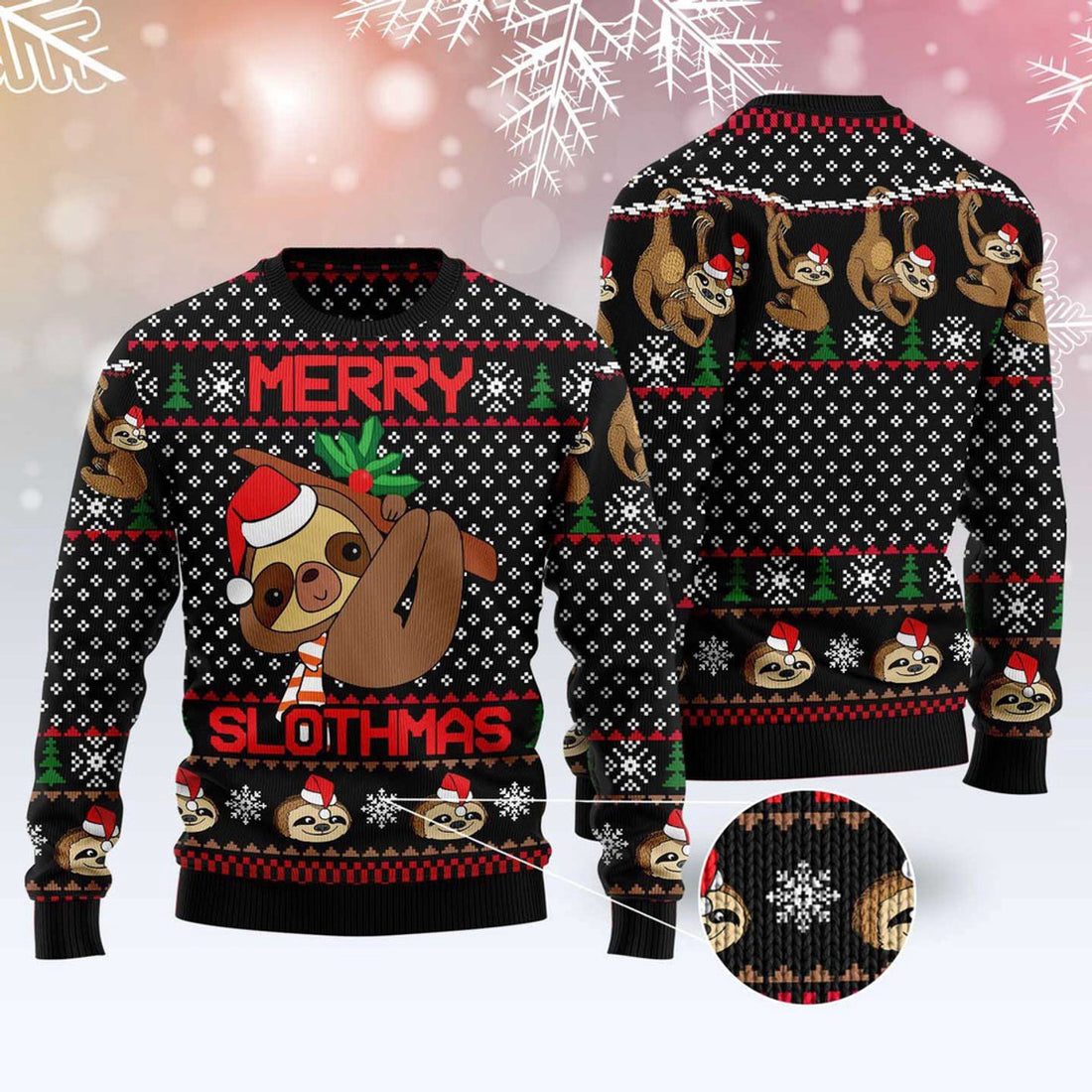 FUNSTUFFPRINT Merry Slothmas Ugly Christmas Sweater, Christmas Sweater, Ugly Sweater, Funny Xmas Sweaters Ugly Sweater