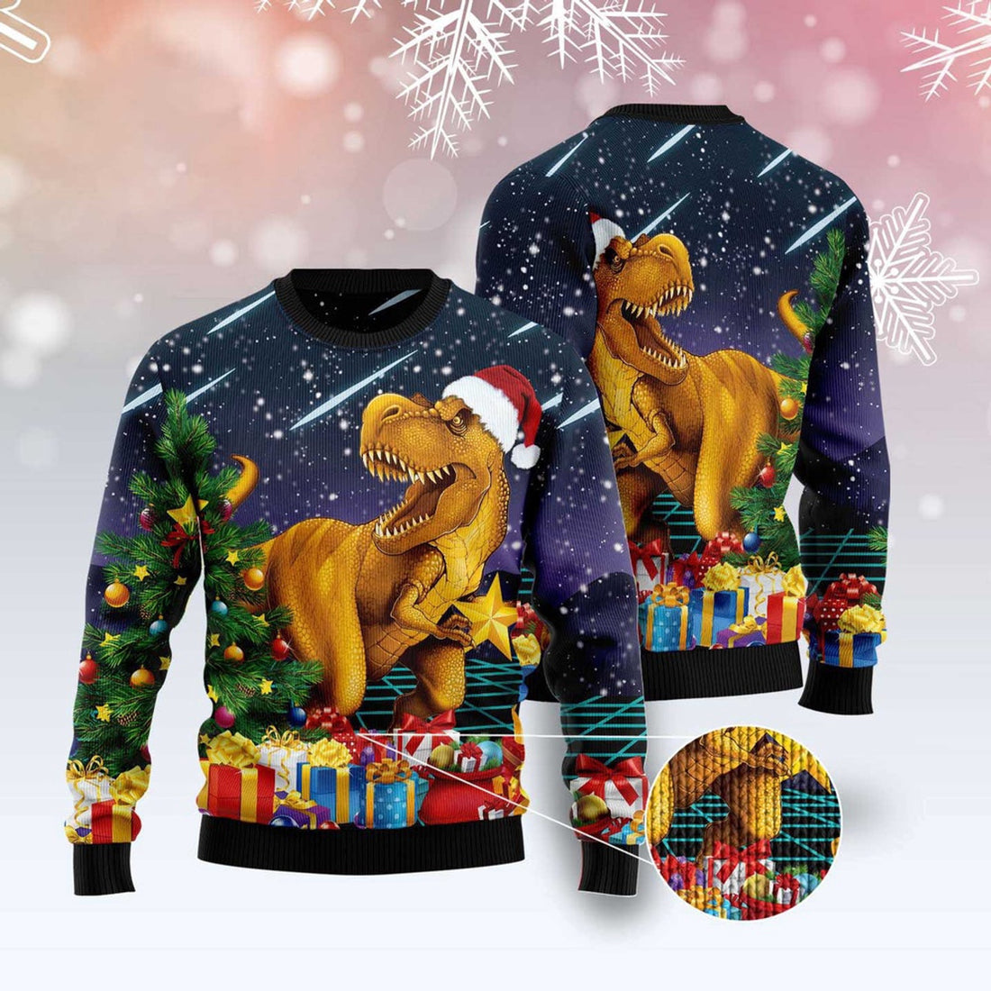 FUNSTUFFPRINT Merry T-Rex Christmas Ugly Christmas Sweater, Christmas Sweater, Ugly Sweater, Funny Xmas Sweaters Ugly Sweater