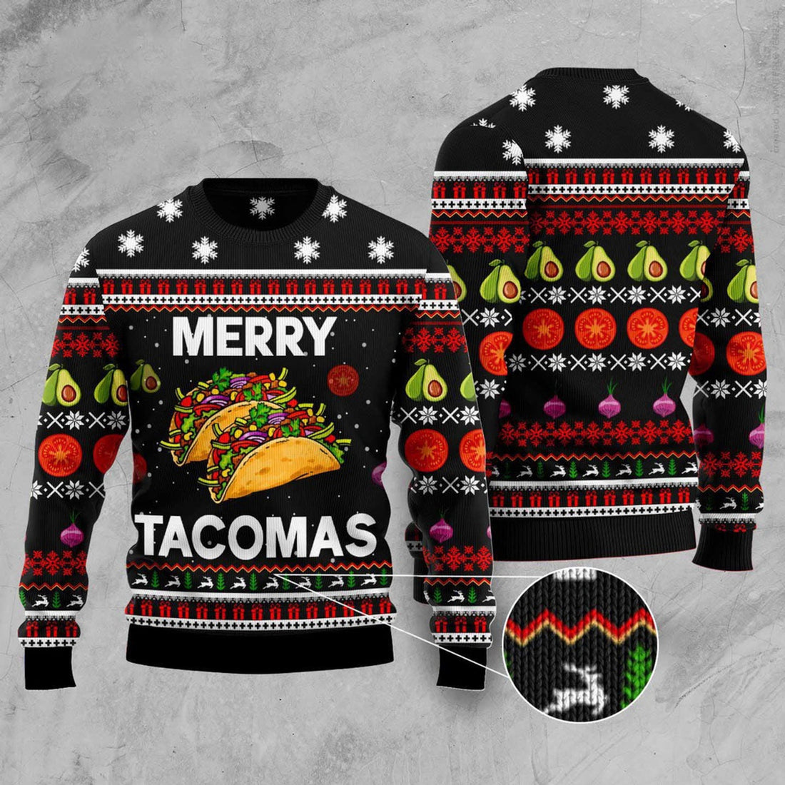 FUNSTUFFPRINT Merry Tacomas Ugly Christmas Sweater, Christmas Sweater, Ugly Sweater, Funny Xmas Sweaters Ugly Sweater