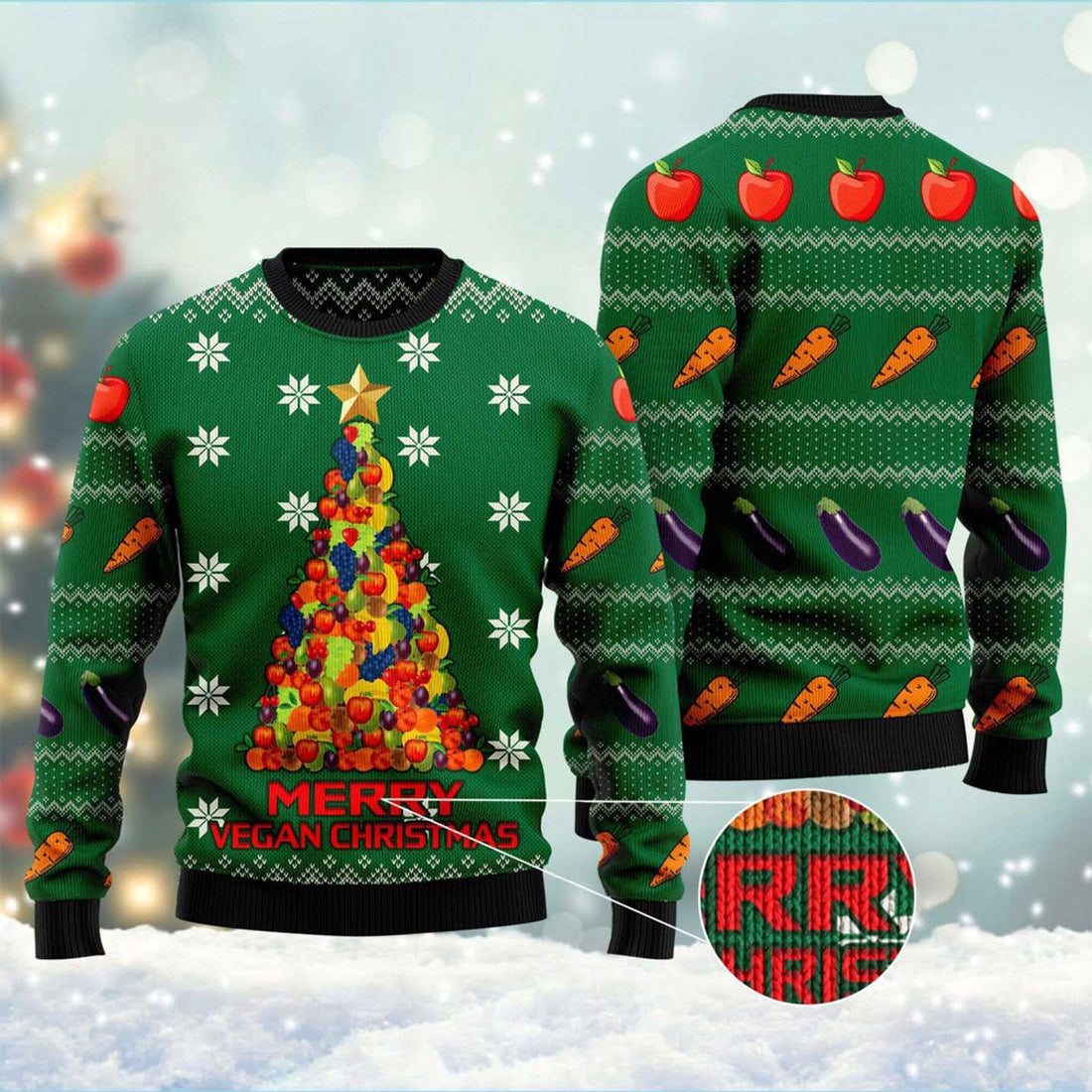 FUNSTUFFPRINT Merry Vegan Christmas Ugly Christmas Sweater, Christmas Sweater, Ugly Sweater, Funny Xmas Sweaters Ugly Sweater