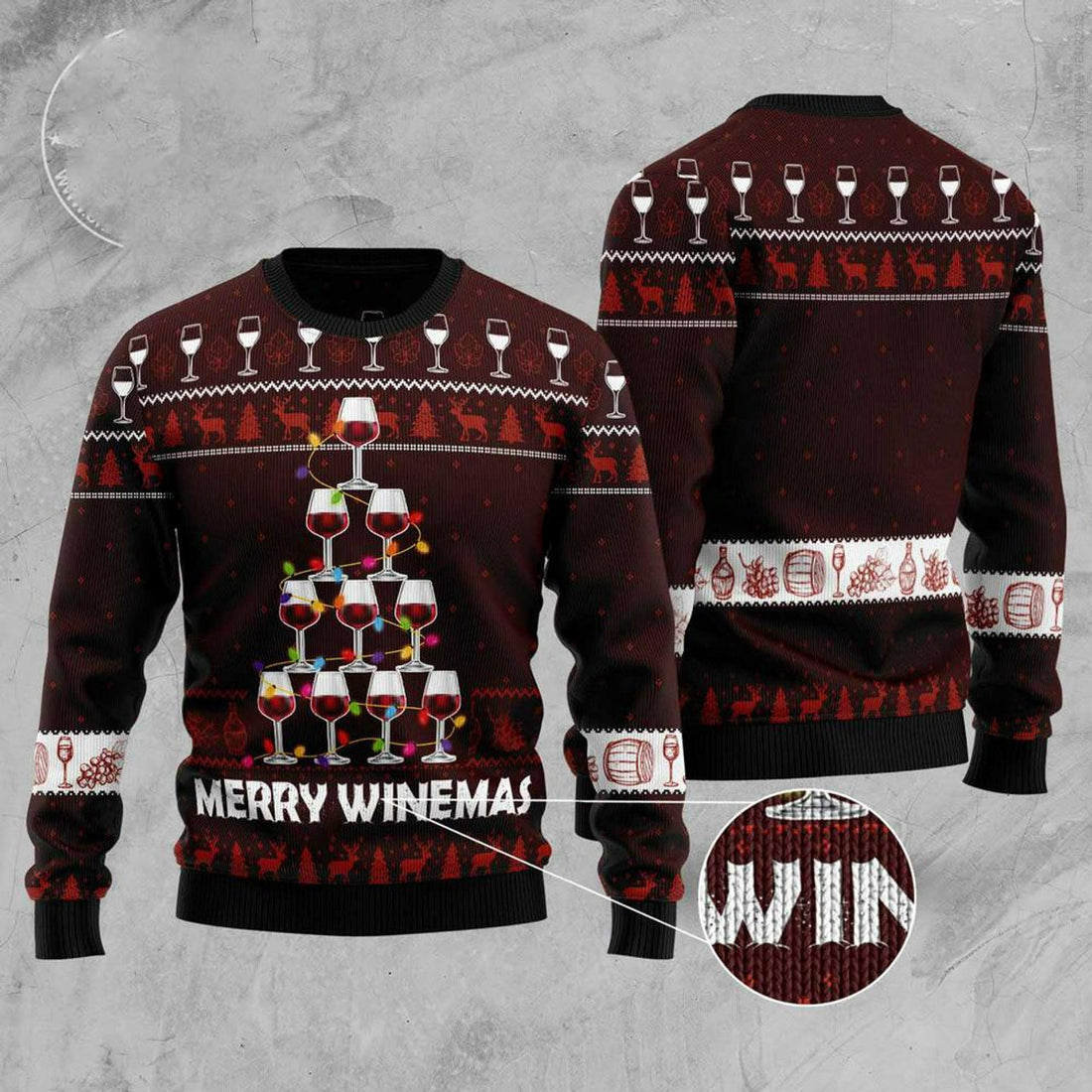 FUNSTUFFPRINT Merry Winemas Christmas Tree Ugly Christmas Sweater, Xmas Tree Sweater, Christmas Sweater Ugly  Sweater