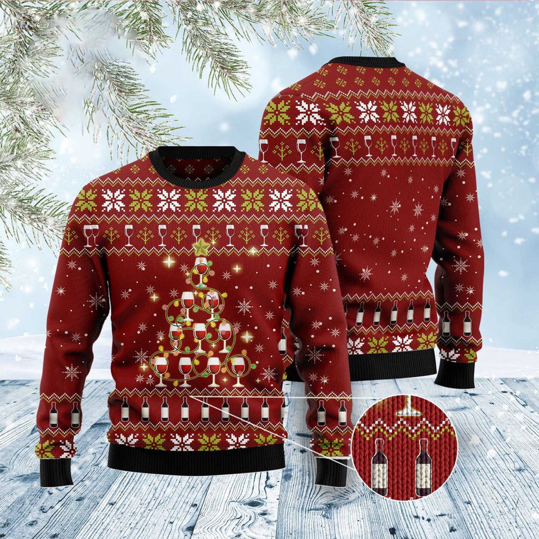 FUNSTUFFPRINT Merry Winemas Ugly Christmas Sweater, Christmas Sweater, Ugly Sweater, Funny Xmas Sweaters Ugly Sweater