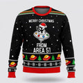 FUNSTUFFPRINT Merry Xmas From Area Aliens Ugly Sweater - Christmas Gifts For Frends Ugly Sweater