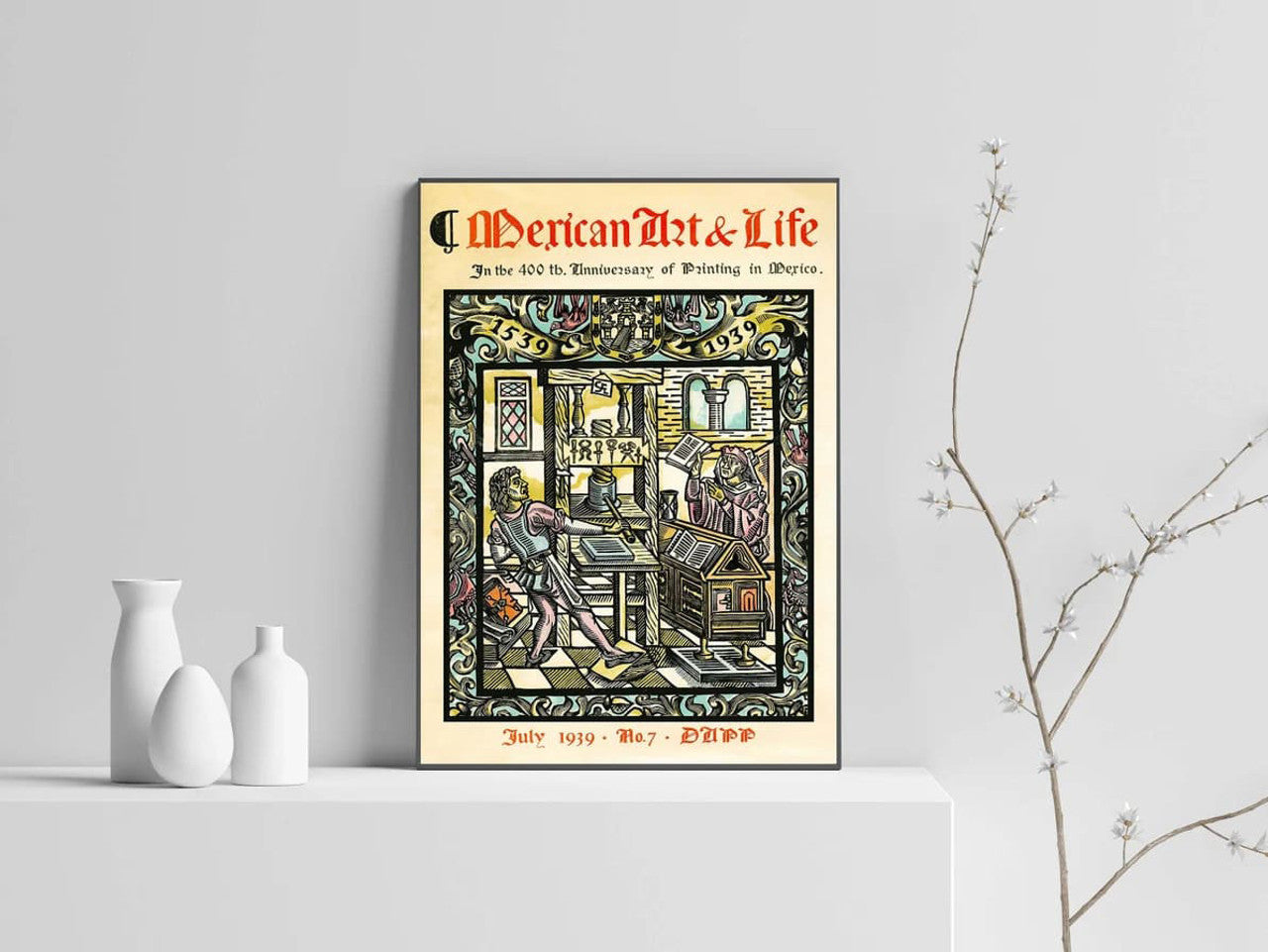 Mexican Art And Life, In The 400 tb Anniversary Of Printing In Mexico July 1939, Poster Decor Poster and Canvas