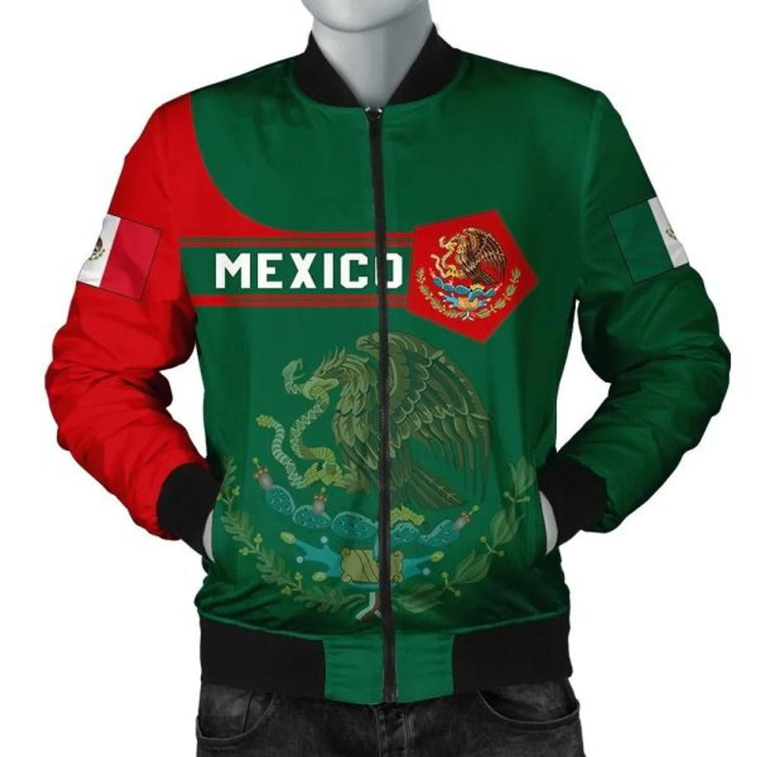 FUNSTUFFPRINTI Mexico Coat Of Arms Men Bomber Jacket Simple Style Bomber Jacket