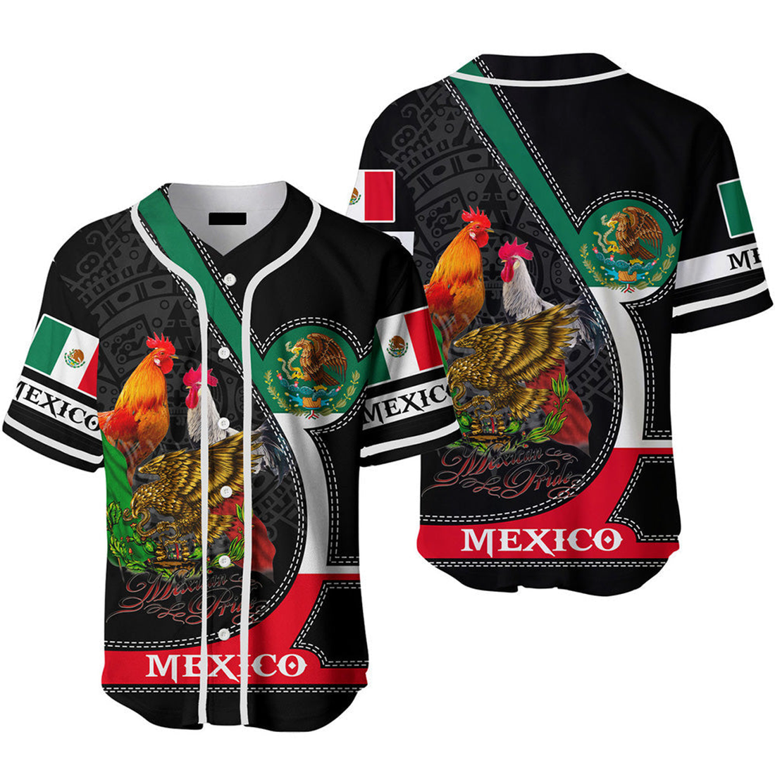Rooster Mexico Flag Baseball Jerseys For Men & Women, Gift For Mexicans, Mexico Lovers