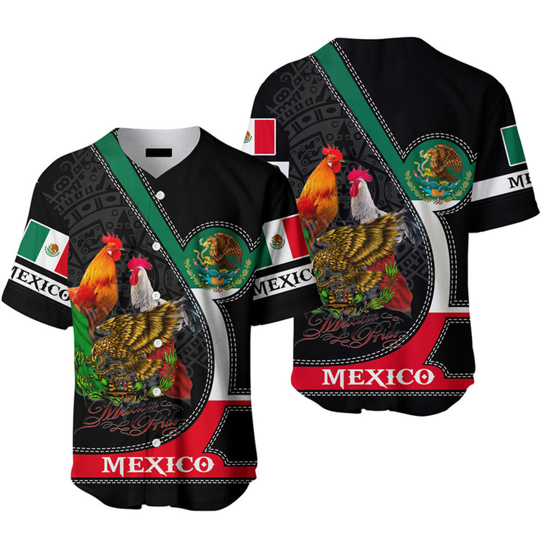 Rooster Mexico Flag Baseball Jerseys For Men & Women, Gift For Mexicans, Mexico Lovers