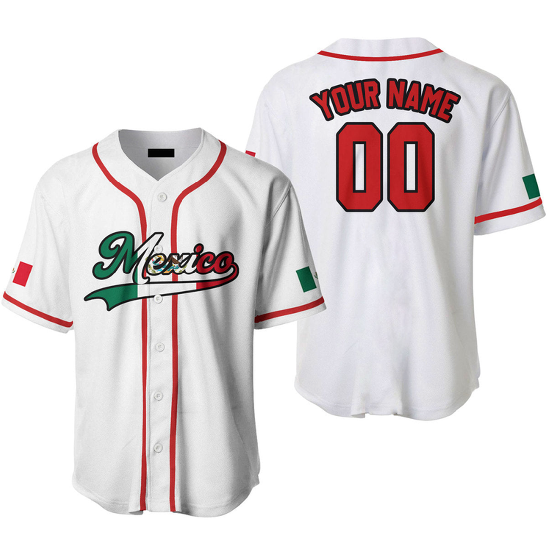 Custom Mexico Text Pattern White Red Black Custom Name Baseball Jerseys, Idea Gift for Mexican