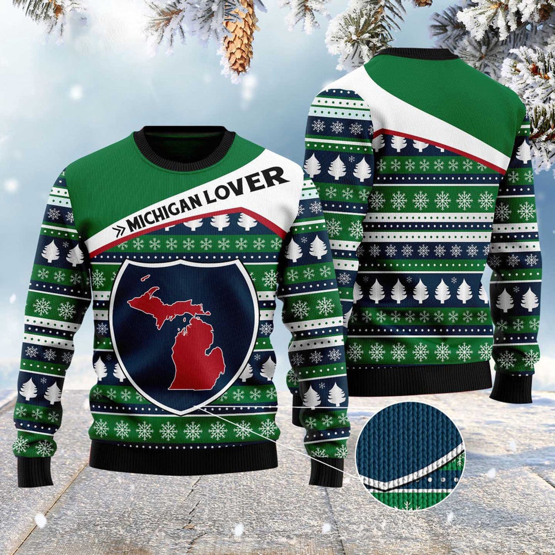 FUNSTUFFPRINT Michigan Lover Ugly Christmas Sweater, Christmas Sweater, Ugly Sweater, Funny Xmas Sweaters Ugly Sweater