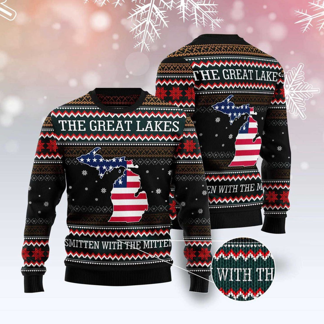 FUNSTUFFPRINT Michigan Smitten With The Mitten Ugly Christmas Sweater, Christmas Sweater, Ugly Sweater, Funny Xmas Sweaters Ugly Sweater