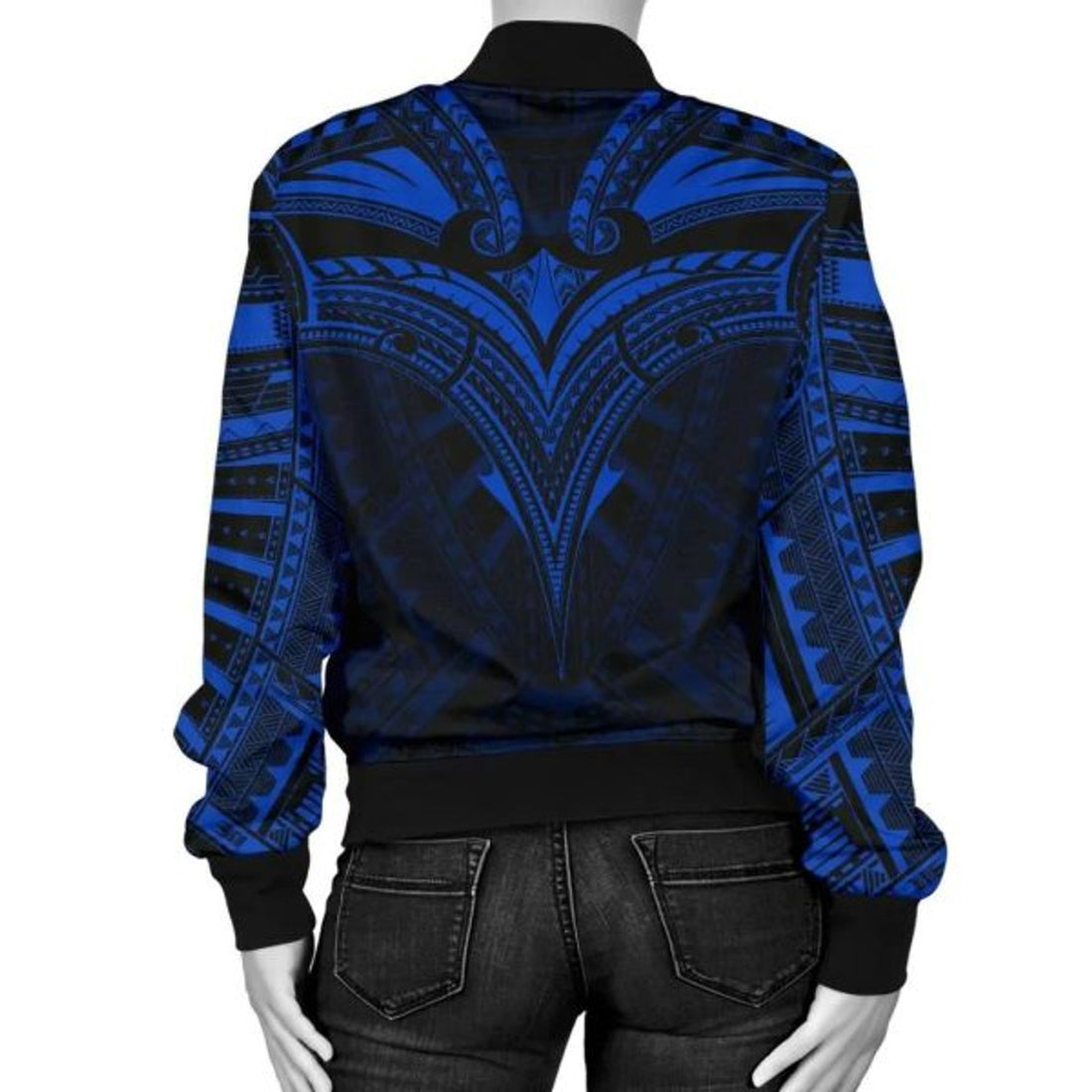 FUNSTUFFPRINTI Micronesia Tattoo Women's Bomber Jacket (Blue) Bomber Jacket