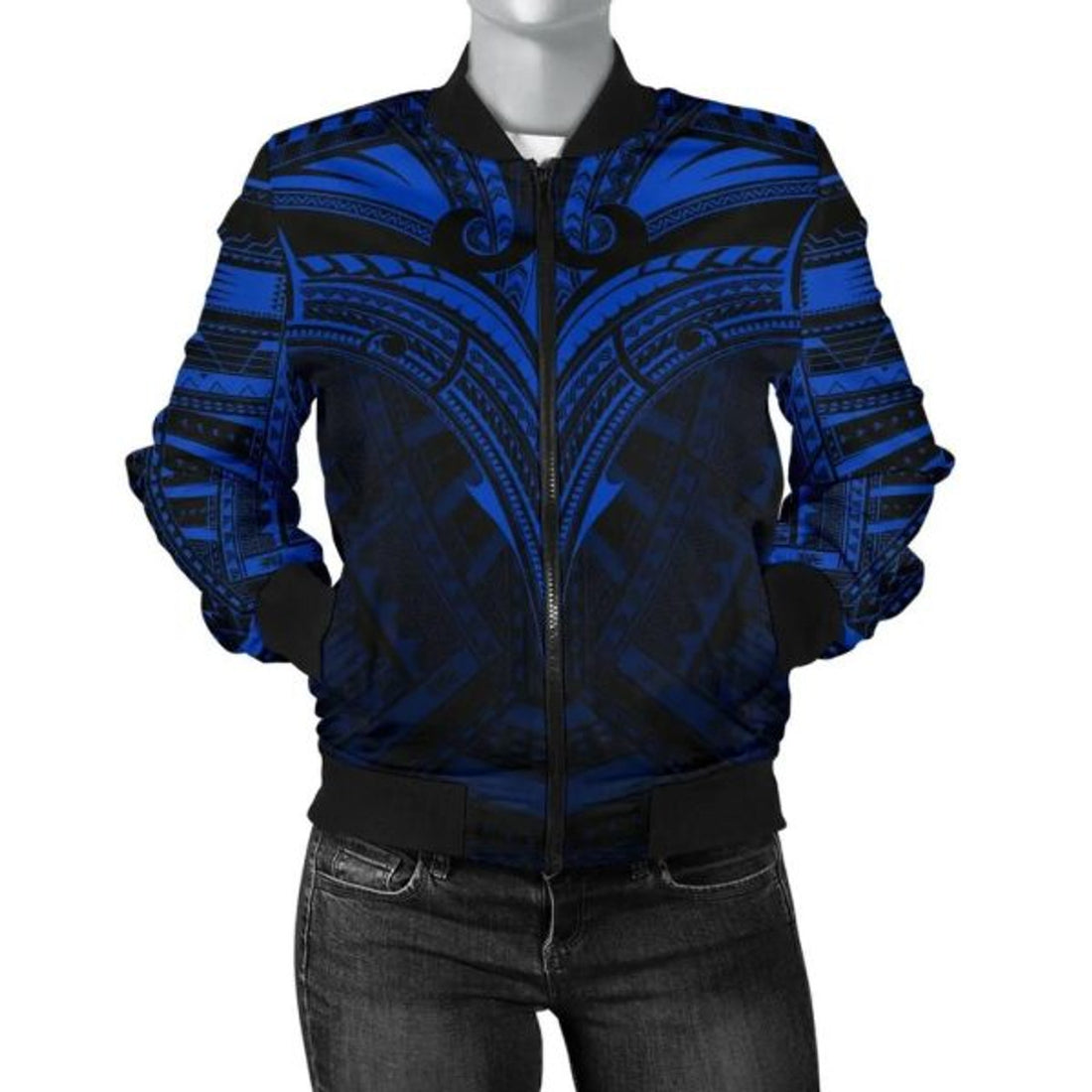FUNSTUFFPRINTI Micronesia Tattoo Women's Bomber Jacket (Blue) Bomber Jacket