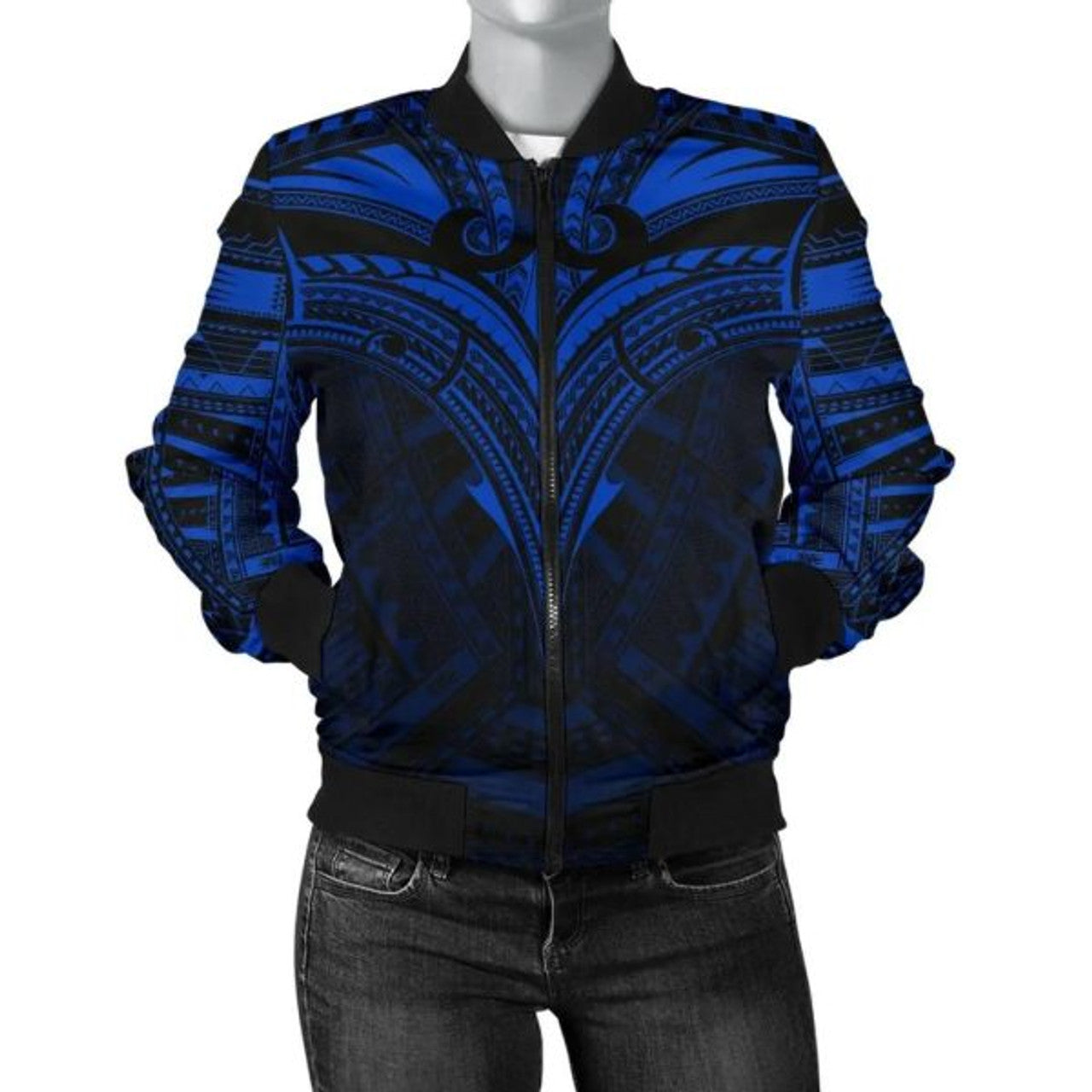 FUNSTUFFPRINTI Micronesia Tattoo Women's Bomber Jacket (Blue) Bomber Jacket