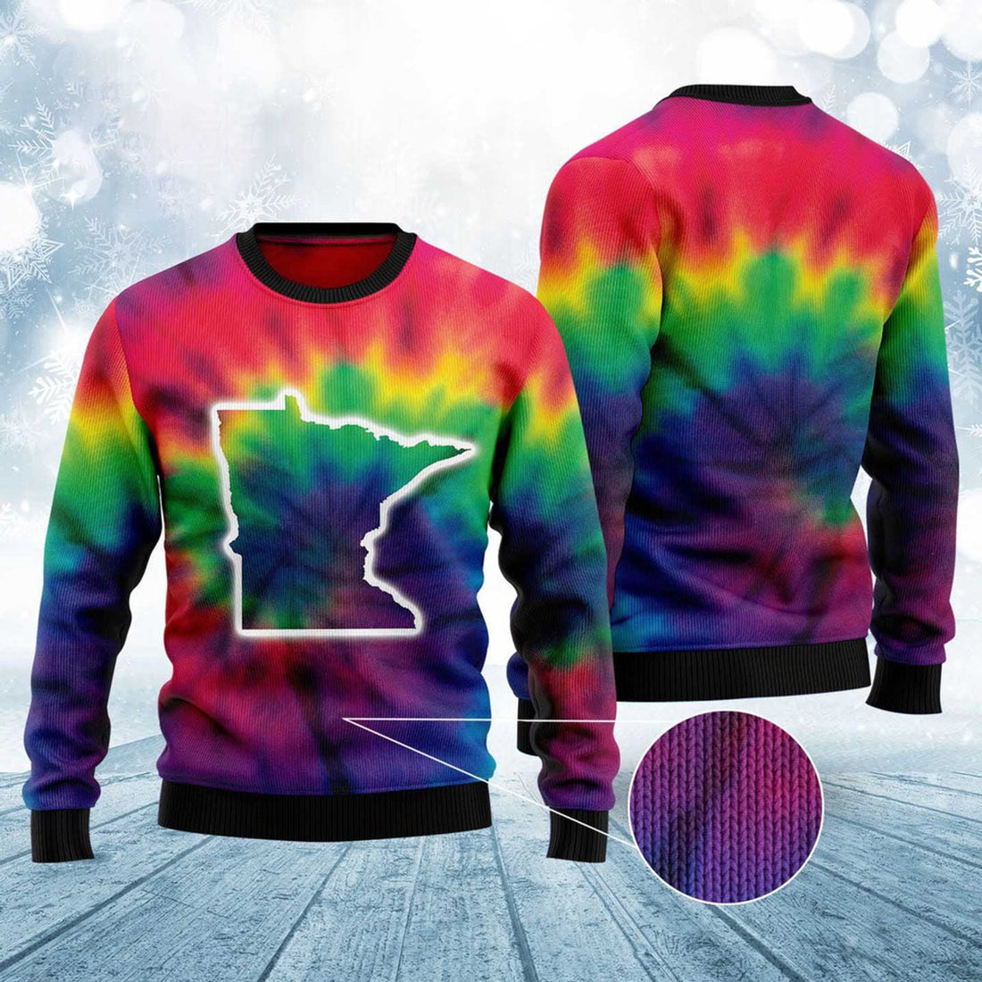 FUNSTUFFPRINT Minnesota Nice Tie Dye Ugly Christmas Sweater, Christmas Sweater, Ugly Sweater, Funny Xmas Sweaters Ugly Sweater
