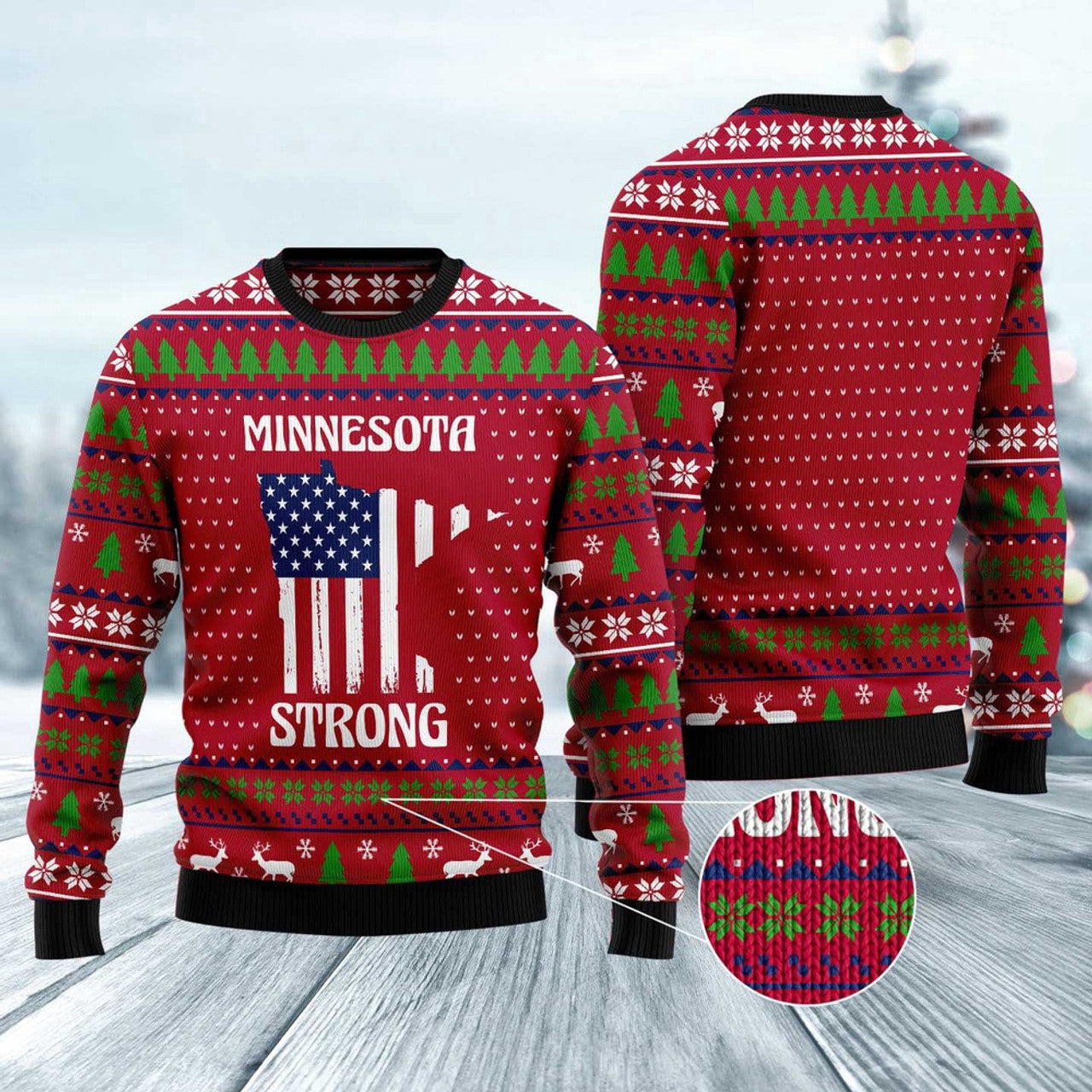 FUNSTUFFPRINT Minnesota Strong Ugly Christmas Sweater, Christmas Sweater, Ugly Sweater, Funny Xmas Sweaters Ugly Sweater
