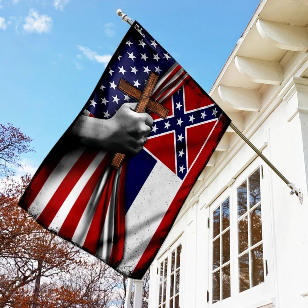 Mississippi Christian Cross House Flags, Christian Flag, Scripture Flag, Garden Banner