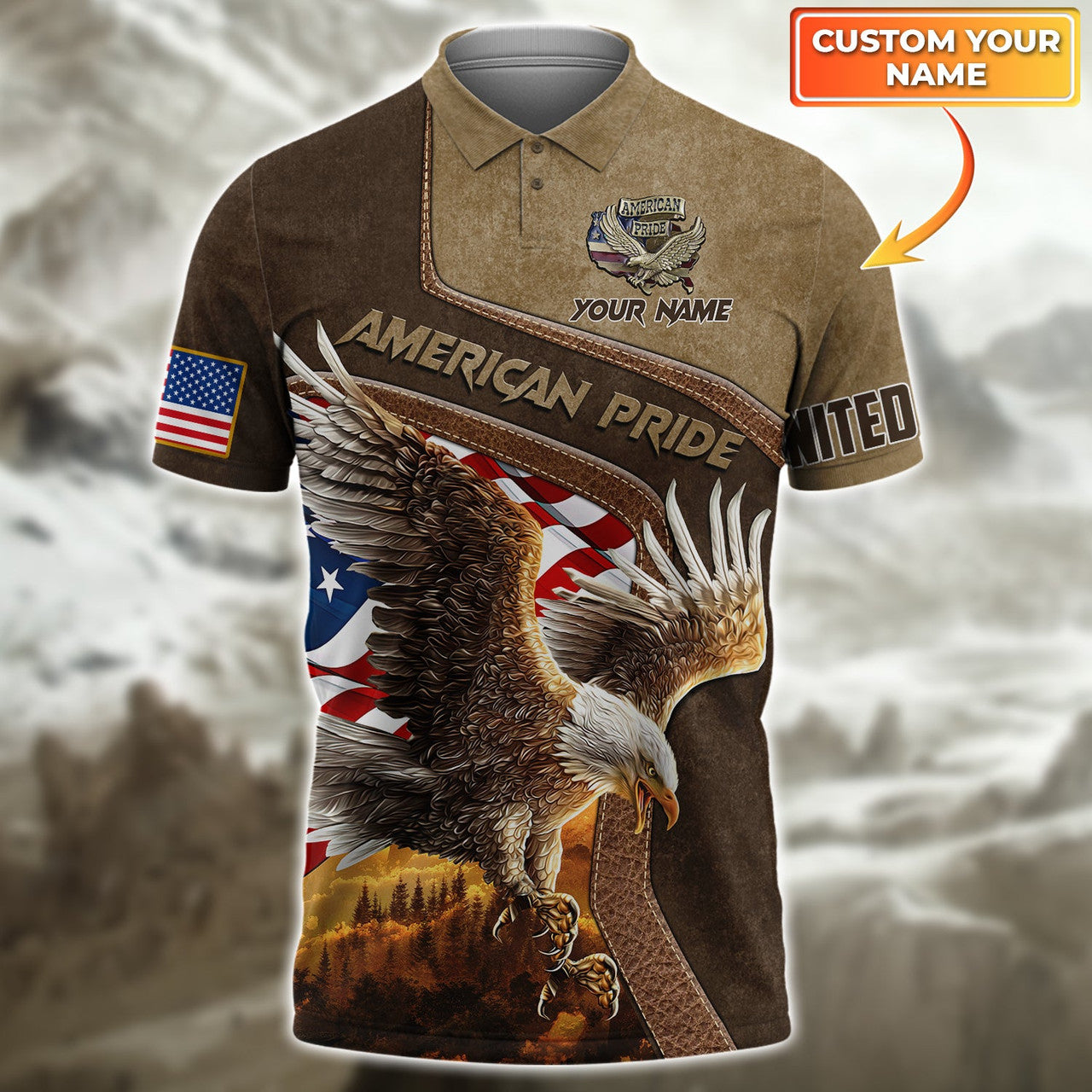 FUNSTUFFPRINT American Pride, Eagle, Personalized Name 3D Polo Shirt 12