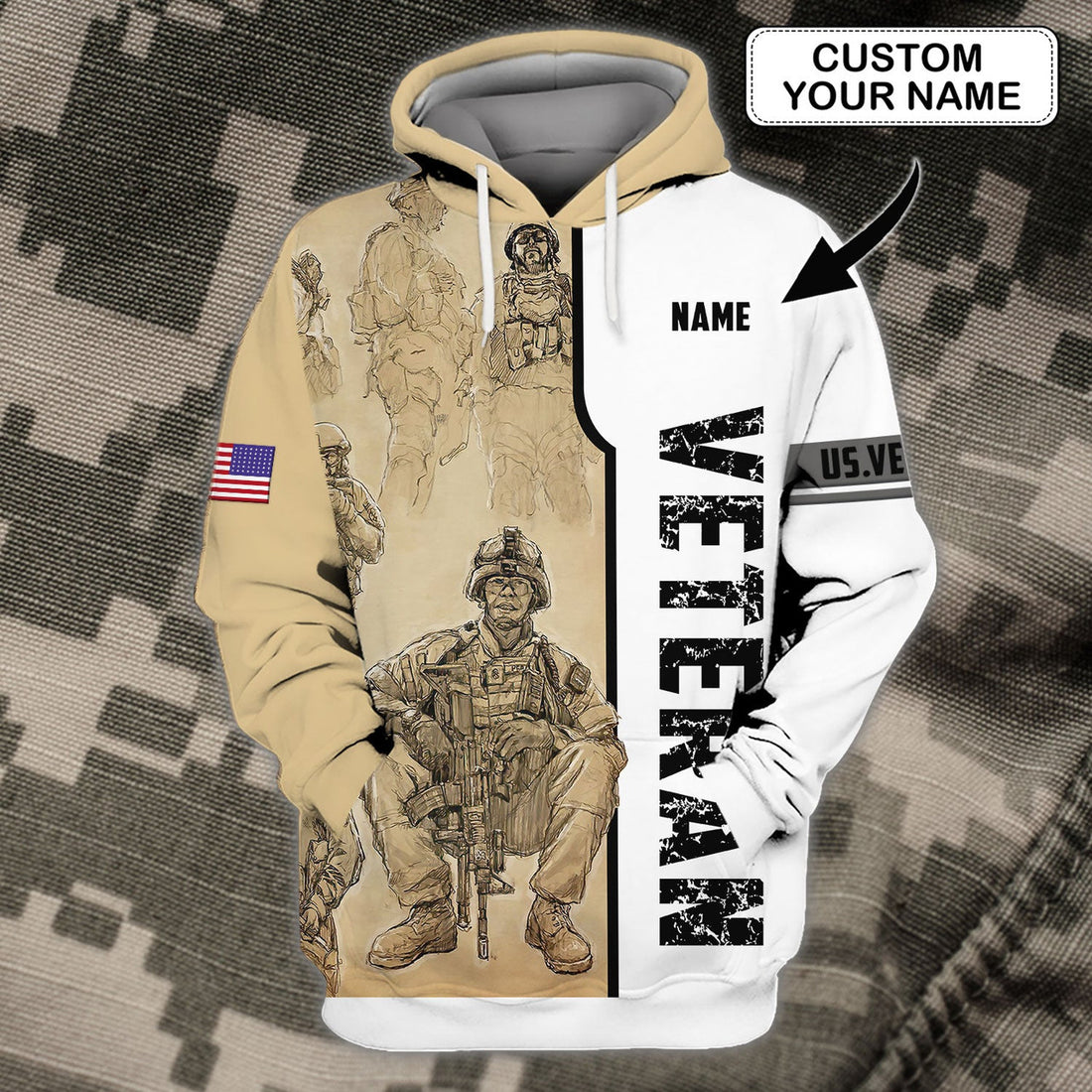FUNSTUFFPRINT US Veteran - Personalized Name 3D Hoodie and Zip Hoodie