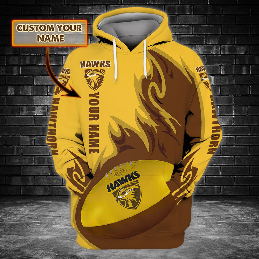 FUNSTUFFPRINT Hawthorn Hawks 1 - Personalized Name 3D Hoodie and Zip Hoodie