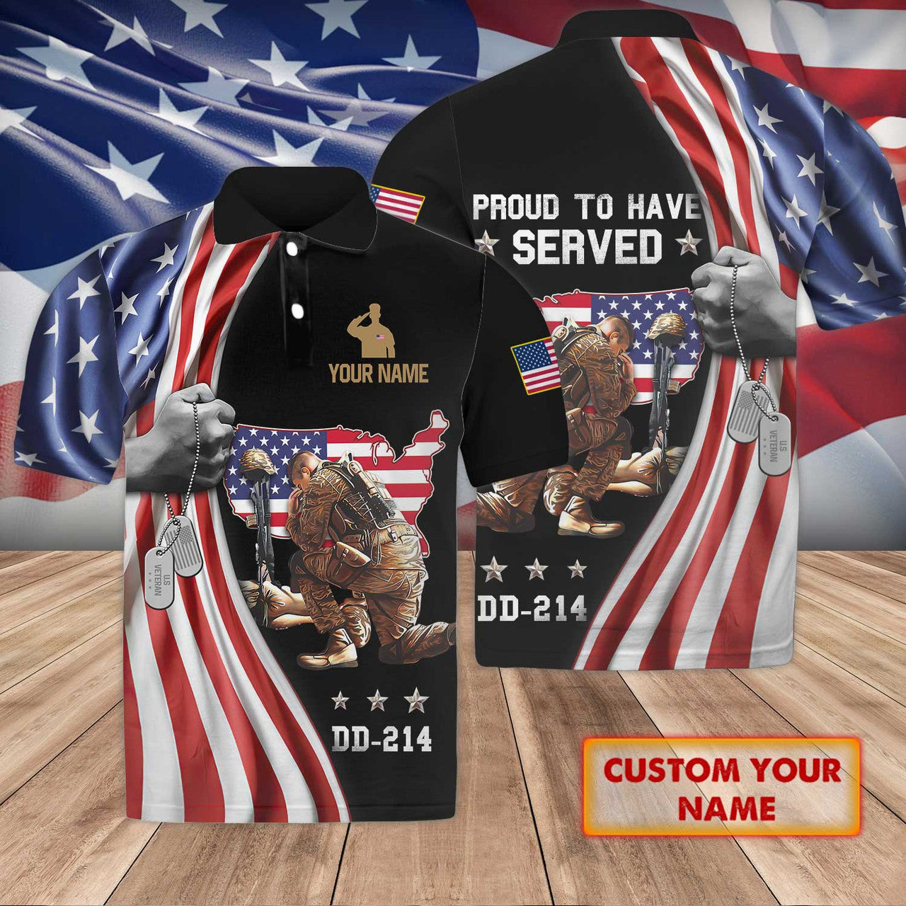 FUNSTUFFPRINT Veteran - DD 214 - Personalized Name 3D Polo Shirt