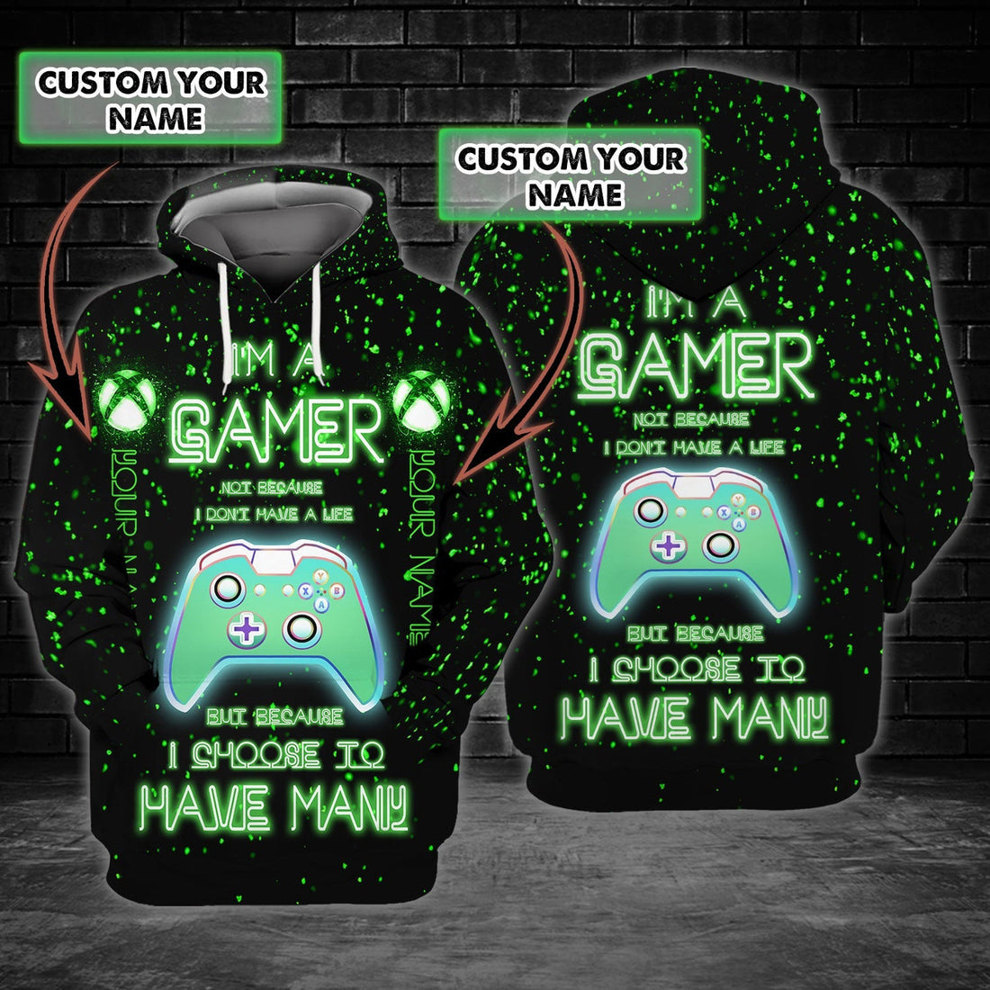 FUNSTUFFPRINT Gamer- Personalized Name 3D Hoodie and Zip Hoodie