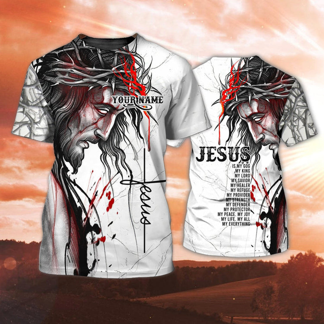 FUNSTUFFPRINT Custom Name Jesus My King T-Shirt Jesus My Lord T-Shirt Gift For Christian 3D T-shirt