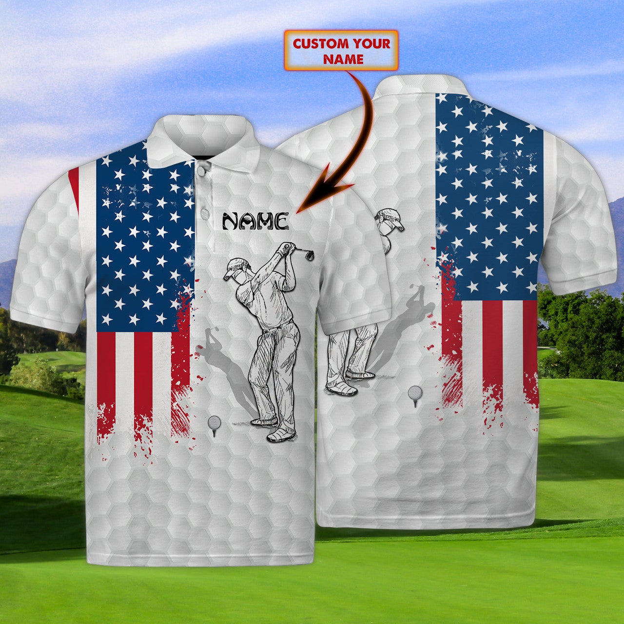 FUNSTUFFPRINT 3D Golf Club 01 - Personalized Name 3D Polo Shirt