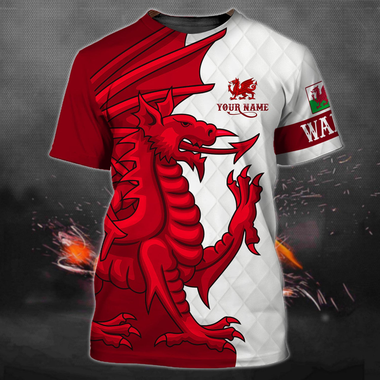 FUNSTUFFPRINT Wales - Cymru - Personalized Name 3D T-shirt